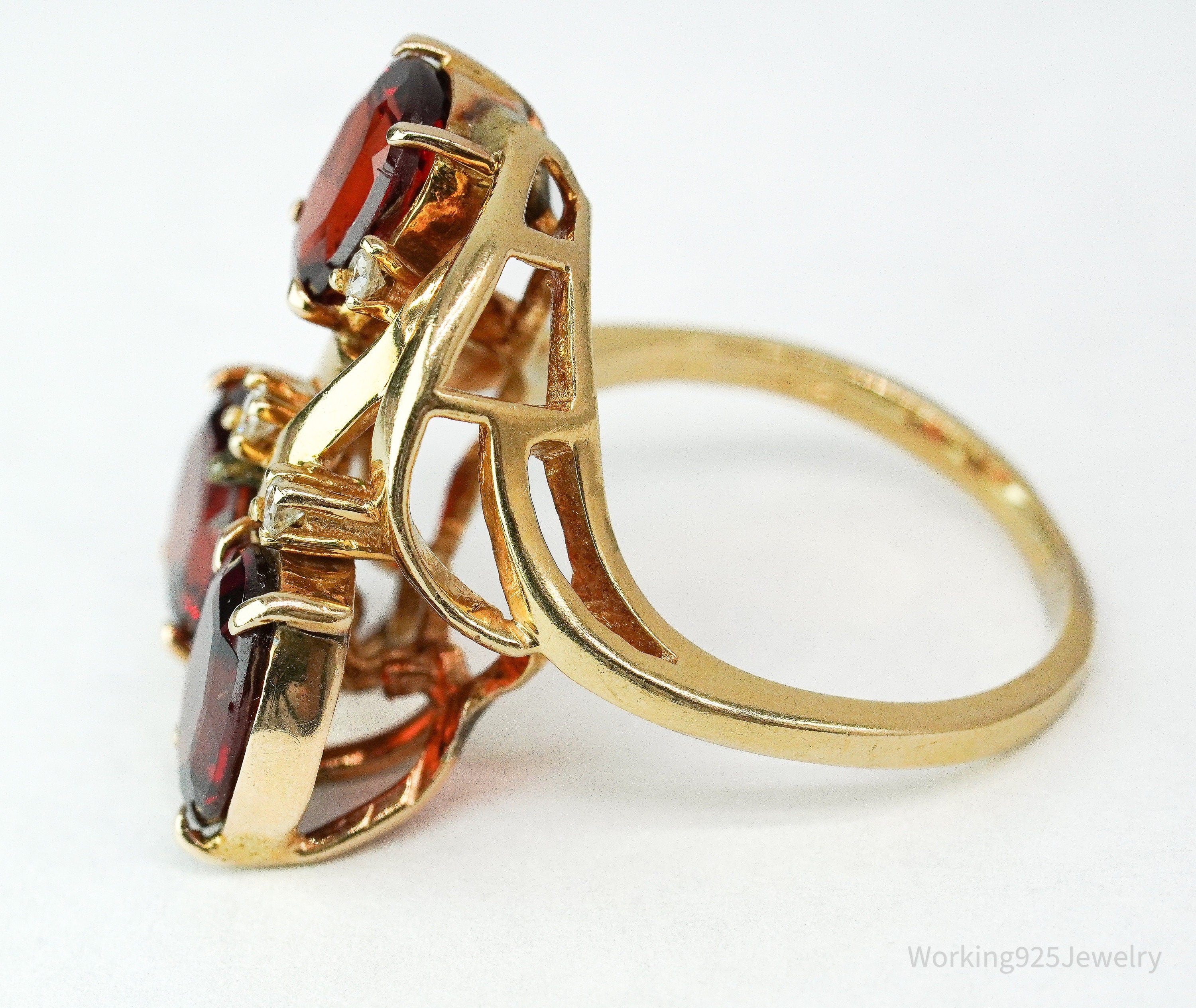 14K Yellow Gold, Diamond, & Spessartine Garnet Ring - Size 8.25