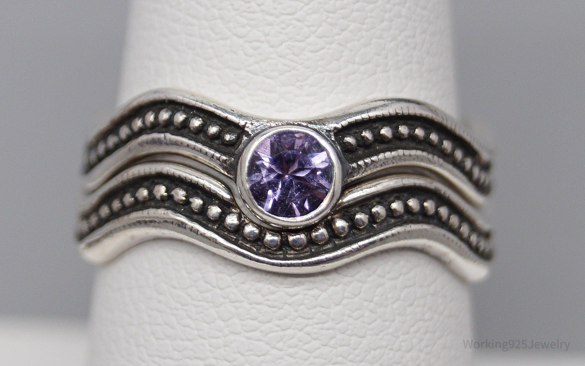 Vintage Boma Amethyst Sterling Silver Stacker Ring Set - Size 7.75