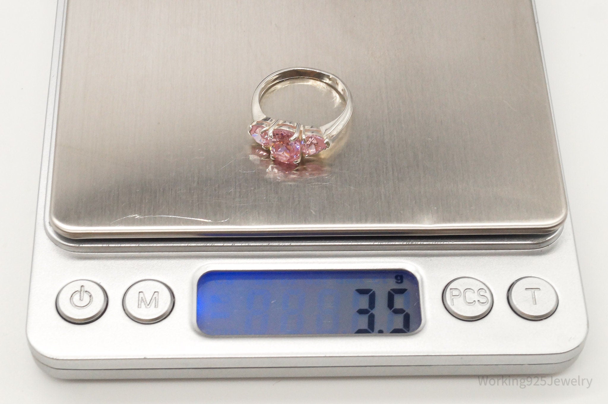 Vintage Pink Cubic Zirconia Sterling Silver Ring - Size 7