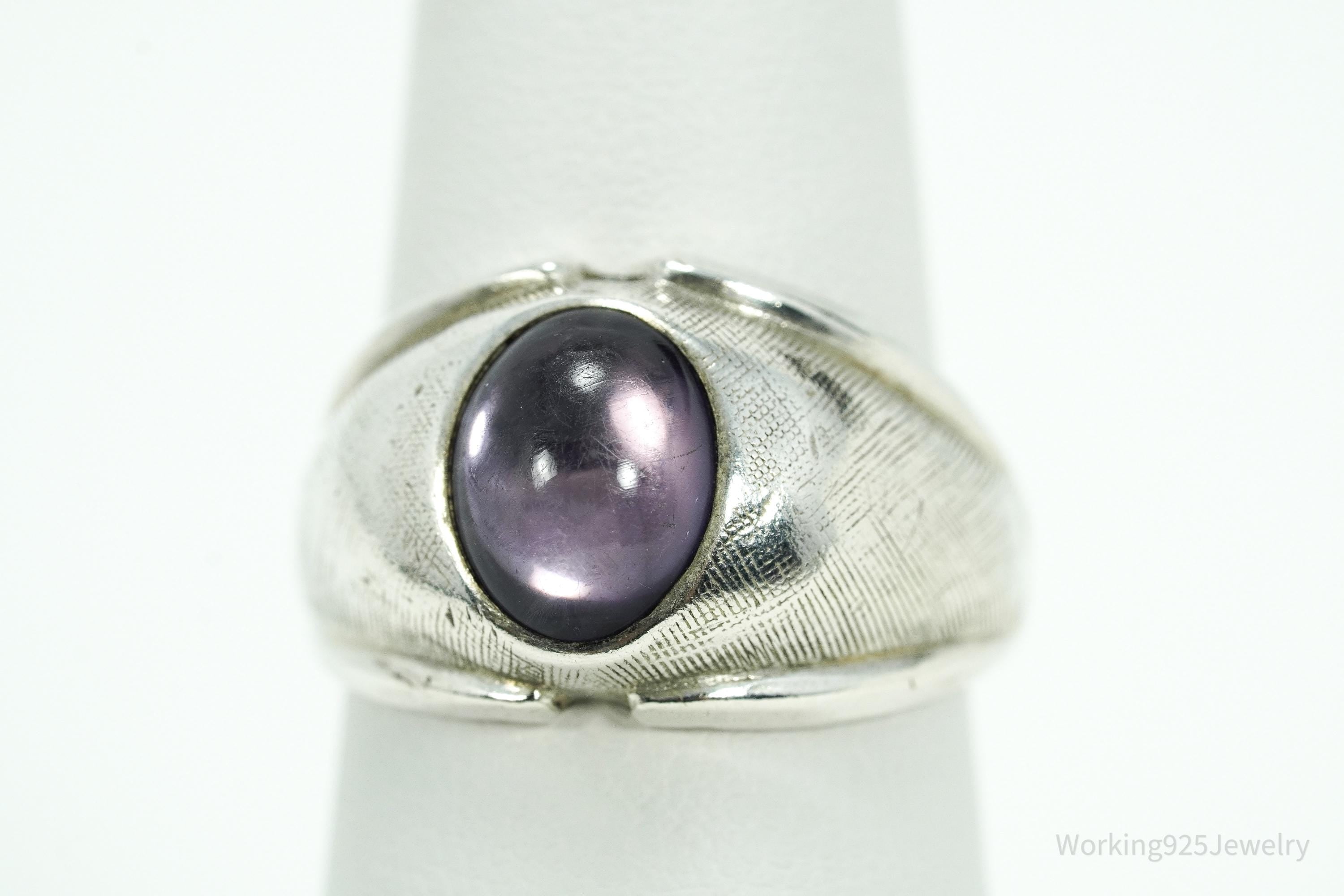 Vintage Vargas Co Amethyst Sterling Silver Cigar Ring - Size 8.75