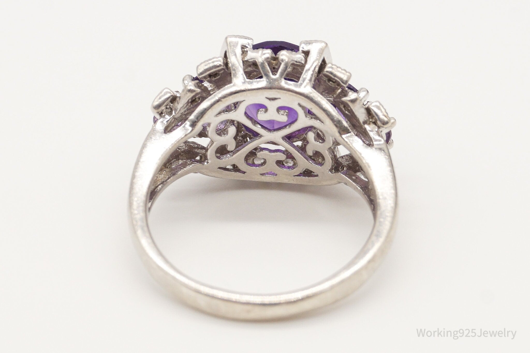 Vintage Amethyst Cubic Zirconia Sterling Silver Ring - Size 7.75
