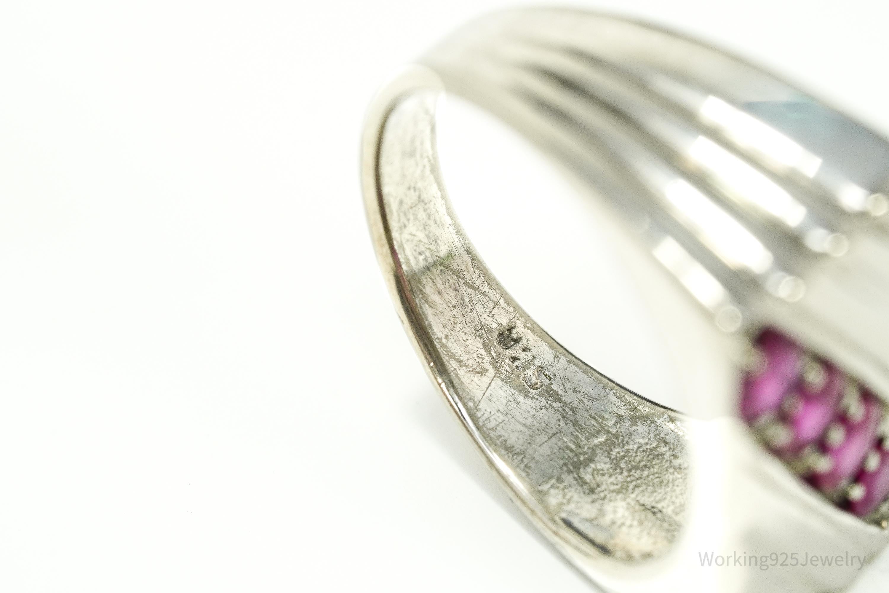 Vintage Ruby Sterling Silver Ring - Size 7.25