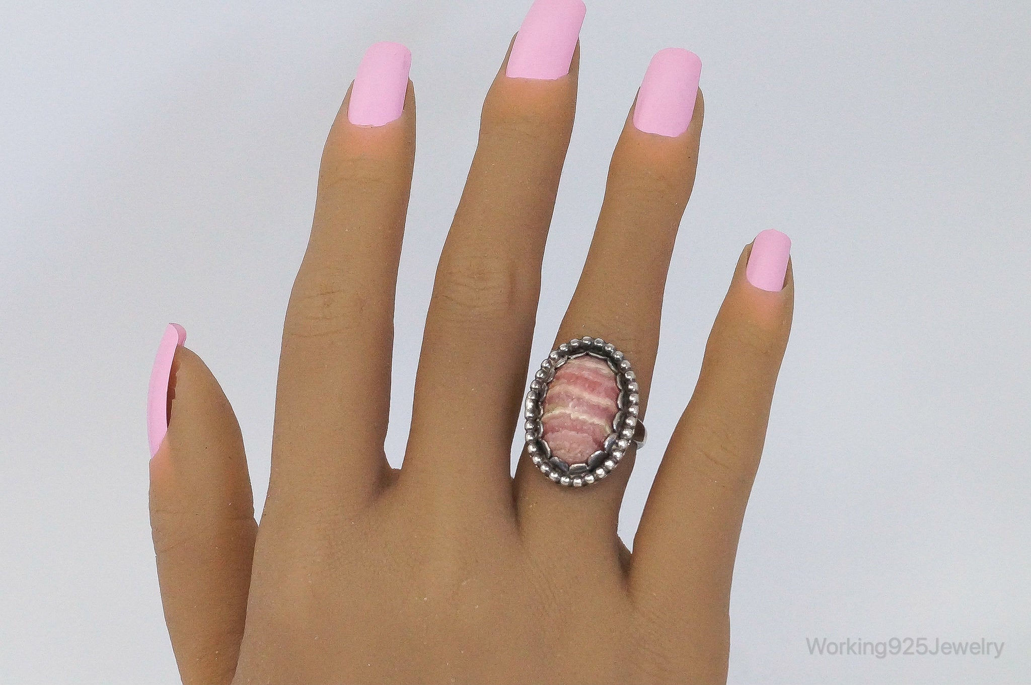 Vintage Pink Rhodochrosite Native Unsigned Sterling Silver Ring - Size 6.5