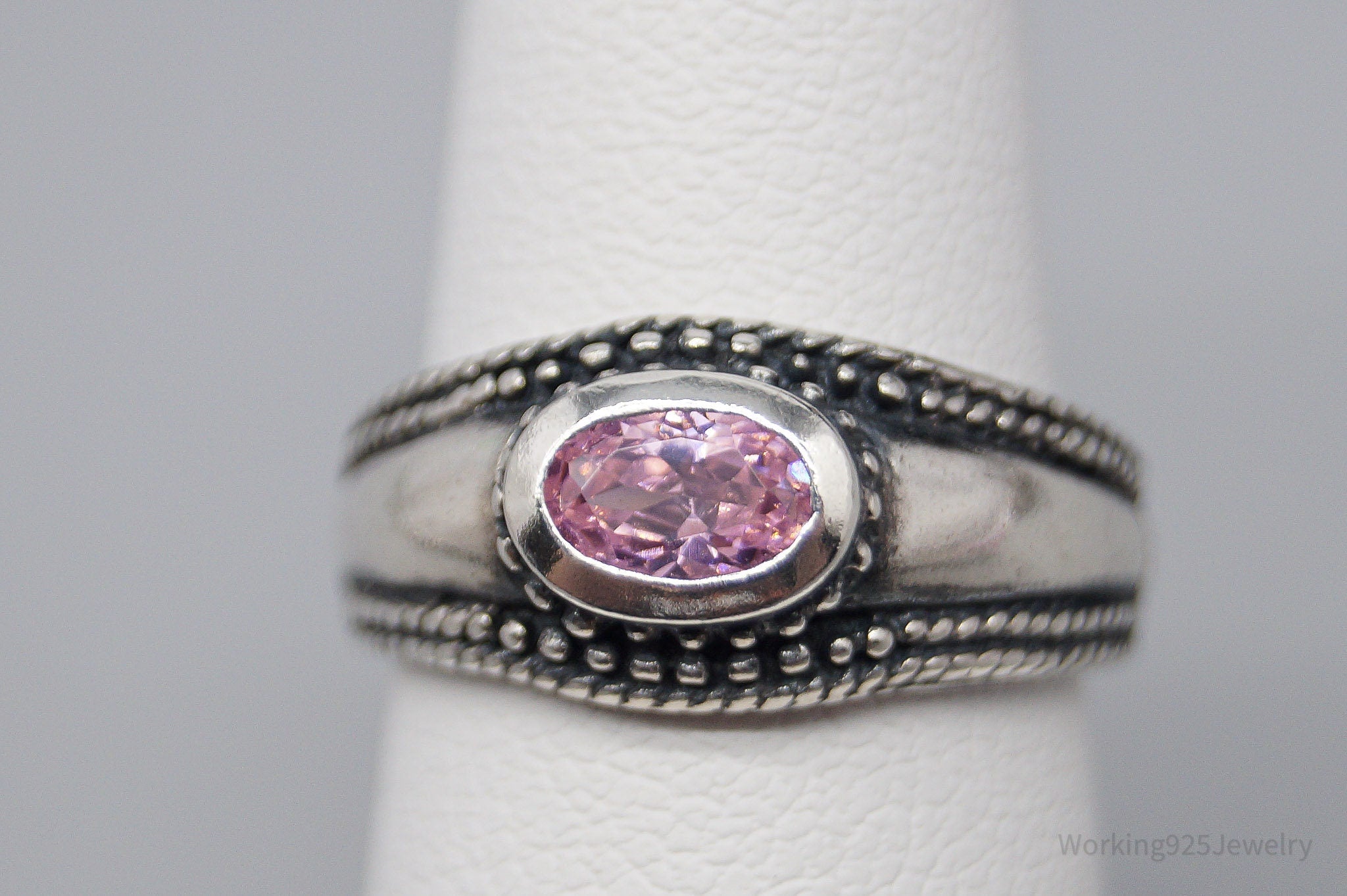 Vintage Pink Cubic Zirconia Sterling Silver Ring - Size 5