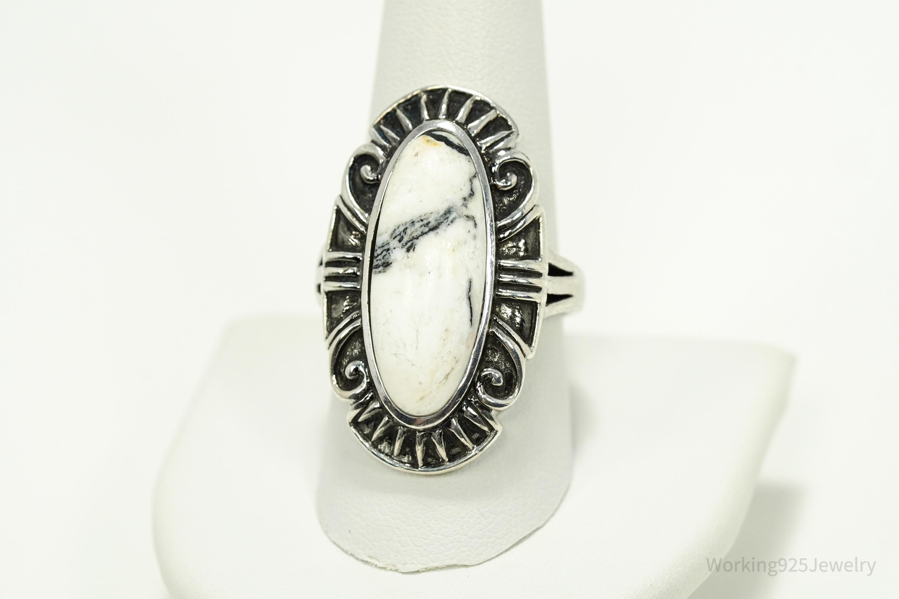 Vintage White Howlite Sterling Silver Ring - Size 9.25