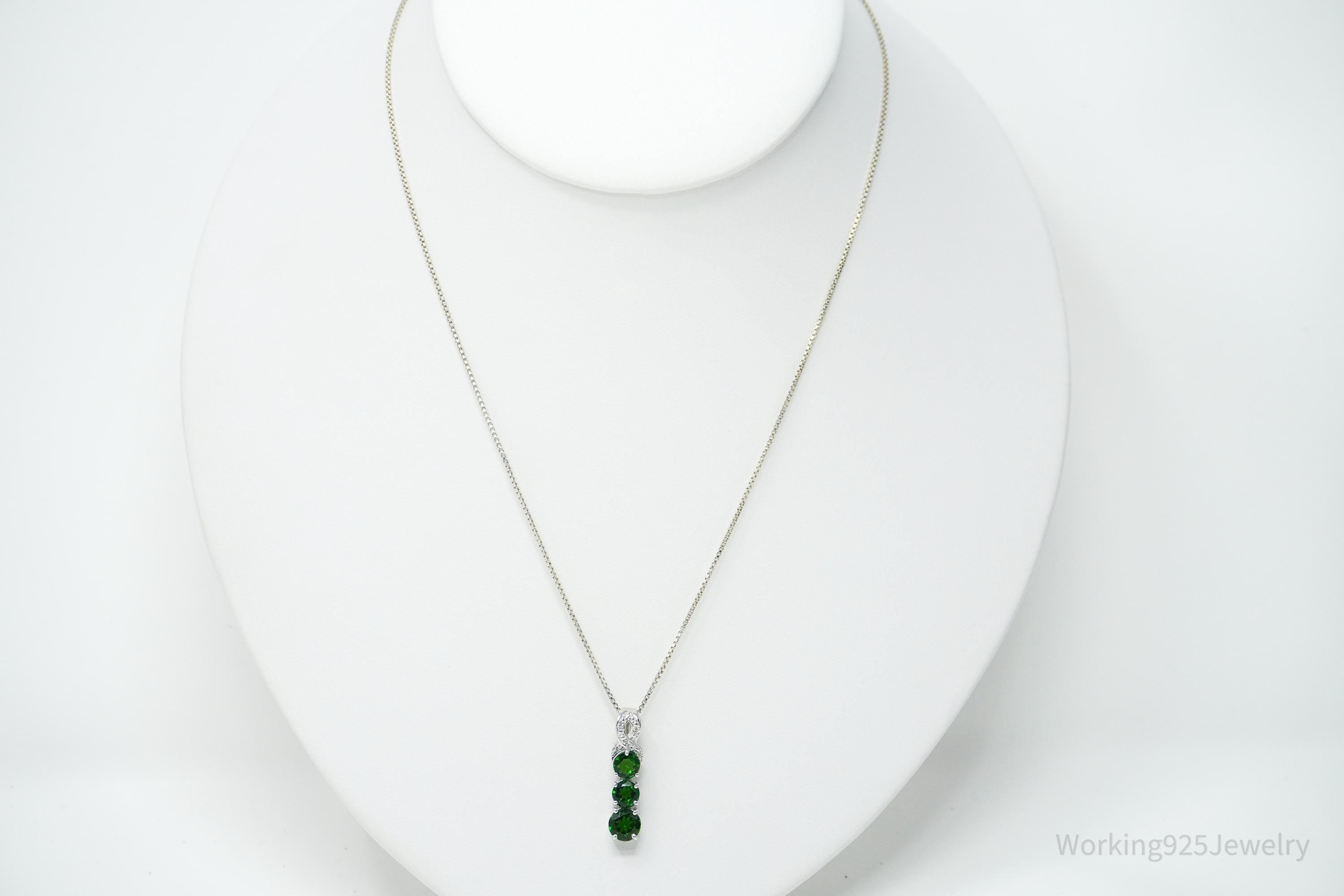 TGGC Green Chrome Diopside & White Topaz Sterling Silver Necklace 18"