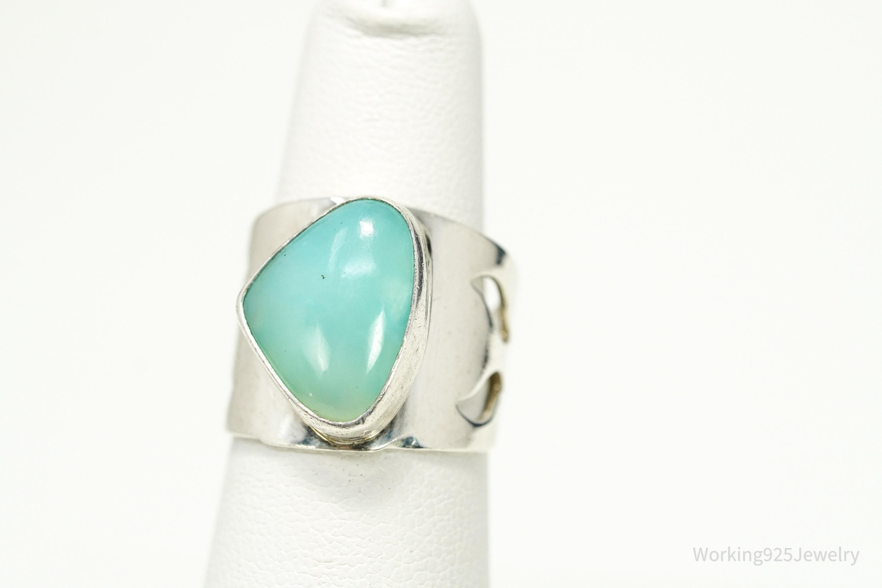 Vintage JAY KING Aqua Chalcedony Sterling Silver Ring - Size 6.25