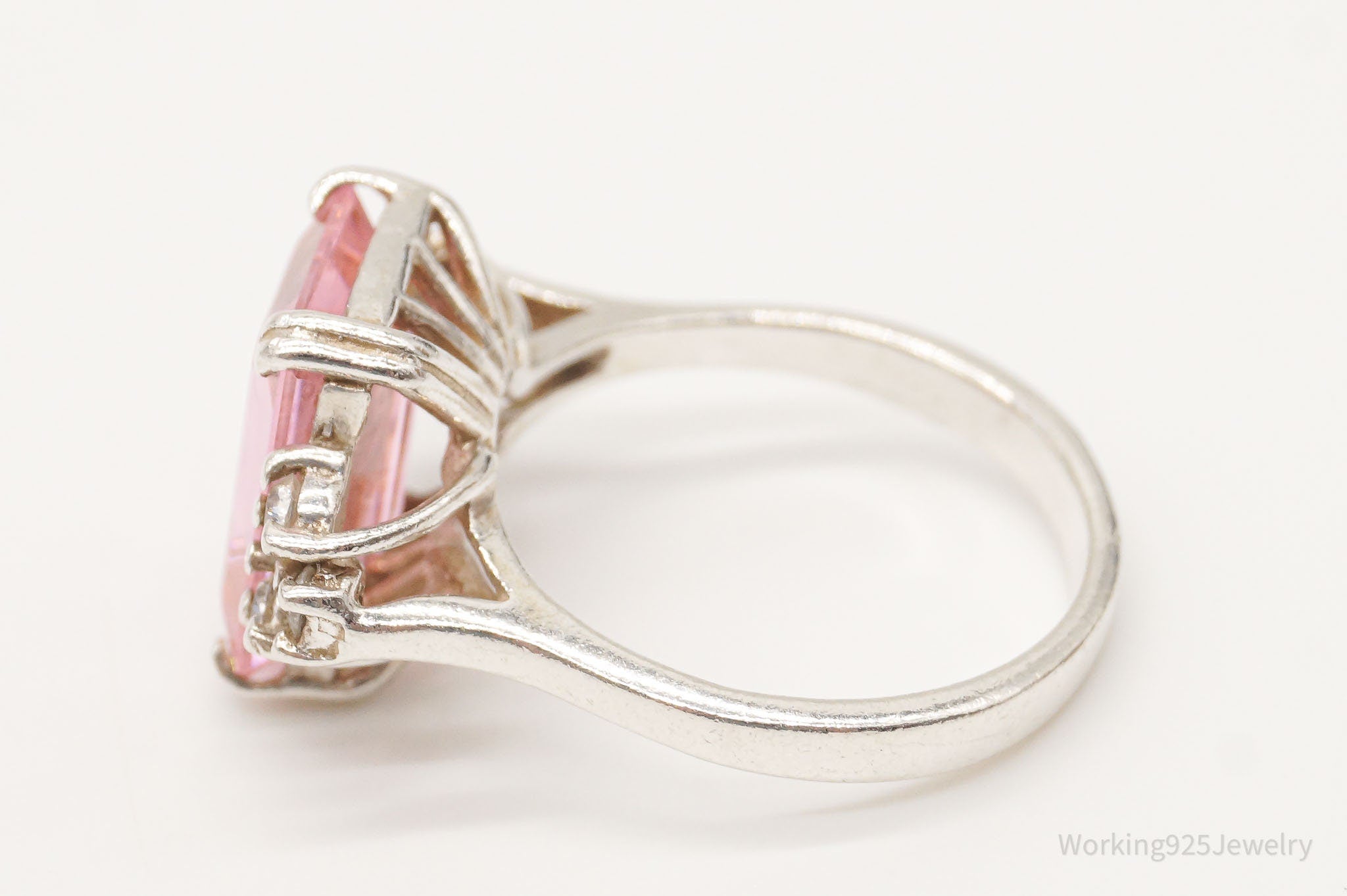 Vintage Pink & White Cubic Zirconia Sterling Silver Ring Size 7.75