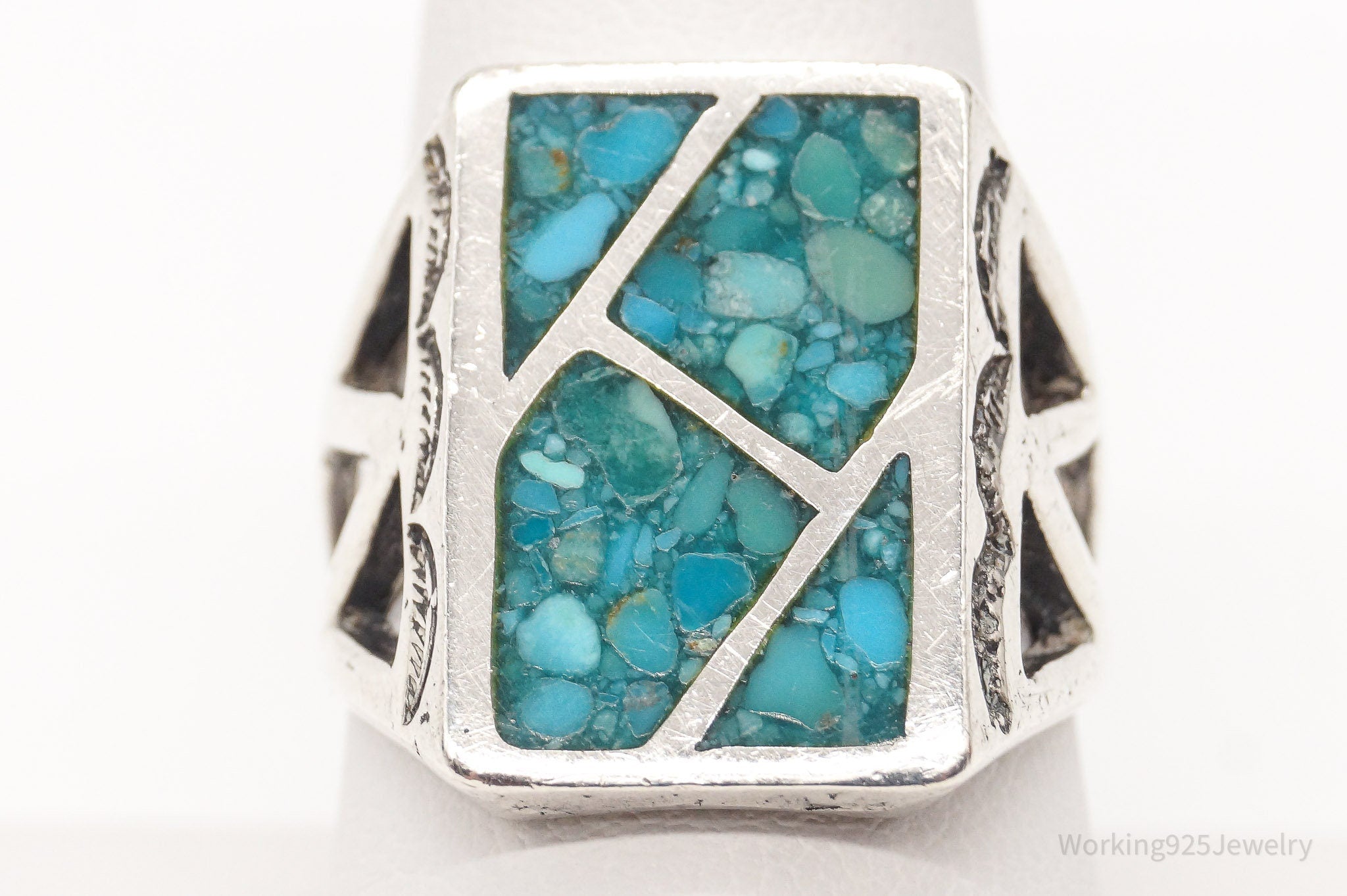 Vintage Native American Turquoise Sterling Silver Ring - Size 9.25