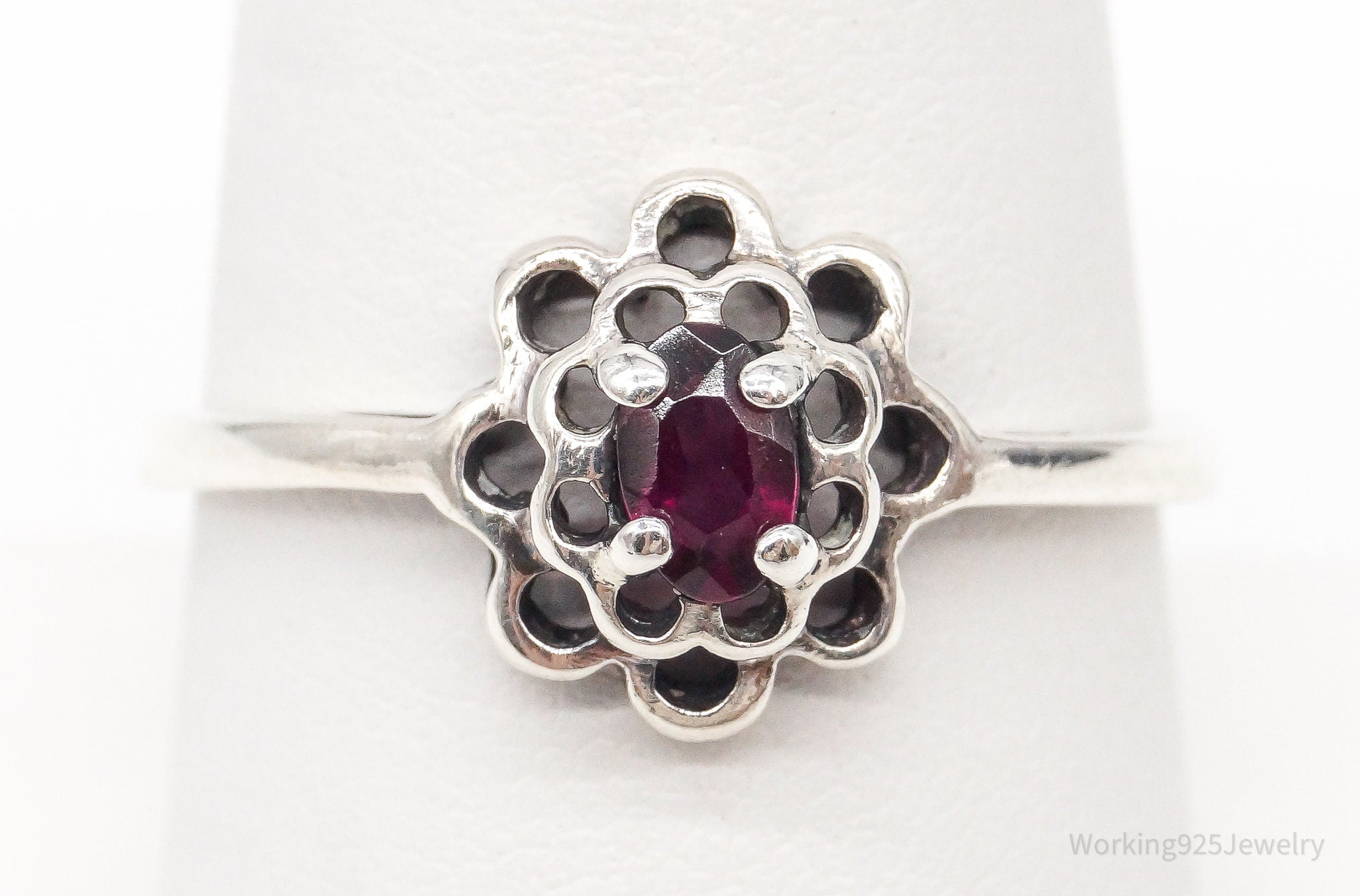 Vintage Rhodolite Garnet Sterling Silver Ring - Size 8.25