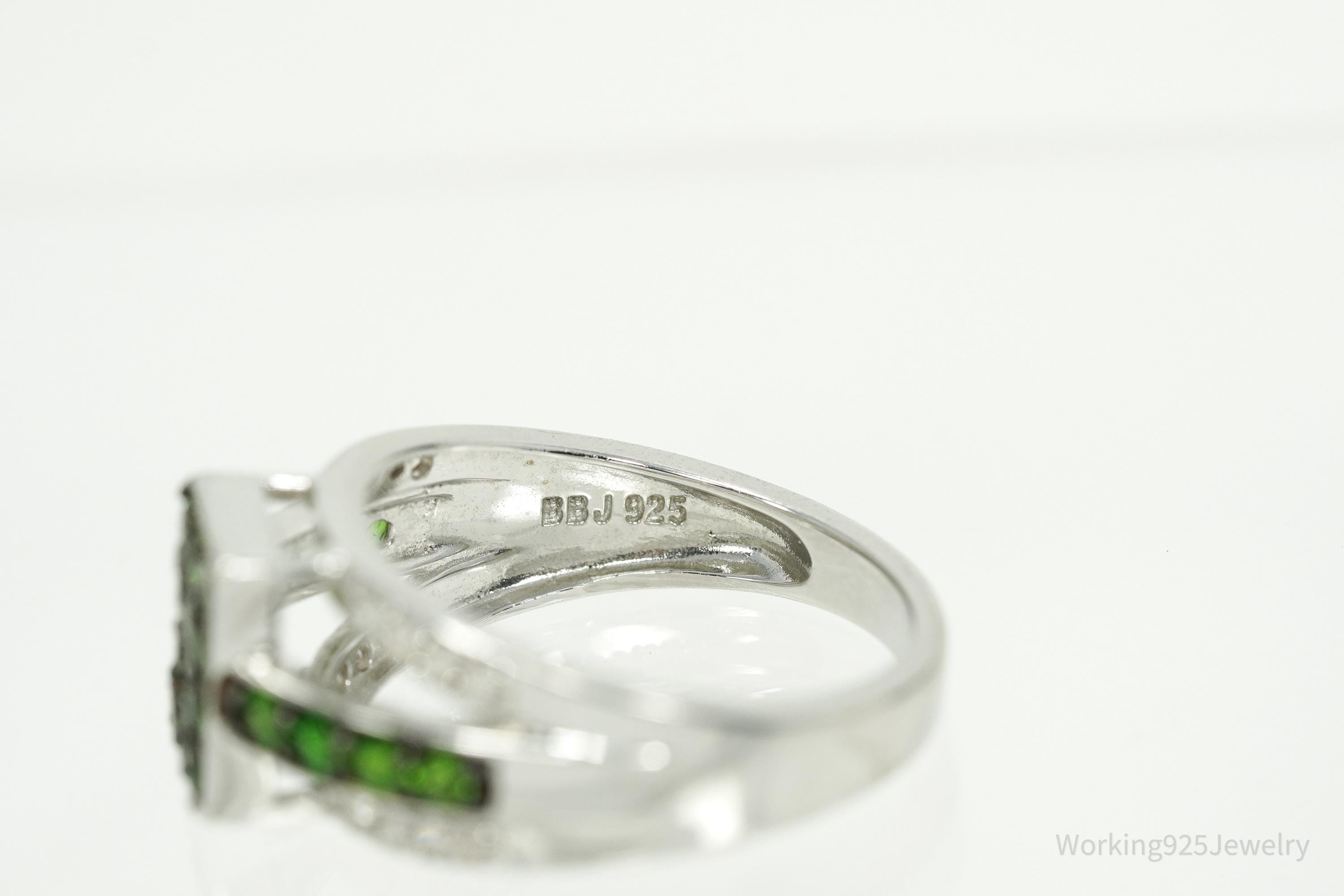 BBJ Green Chrome Diopside & Cubic Zirconia Sterling Silver Ring Size 6.75