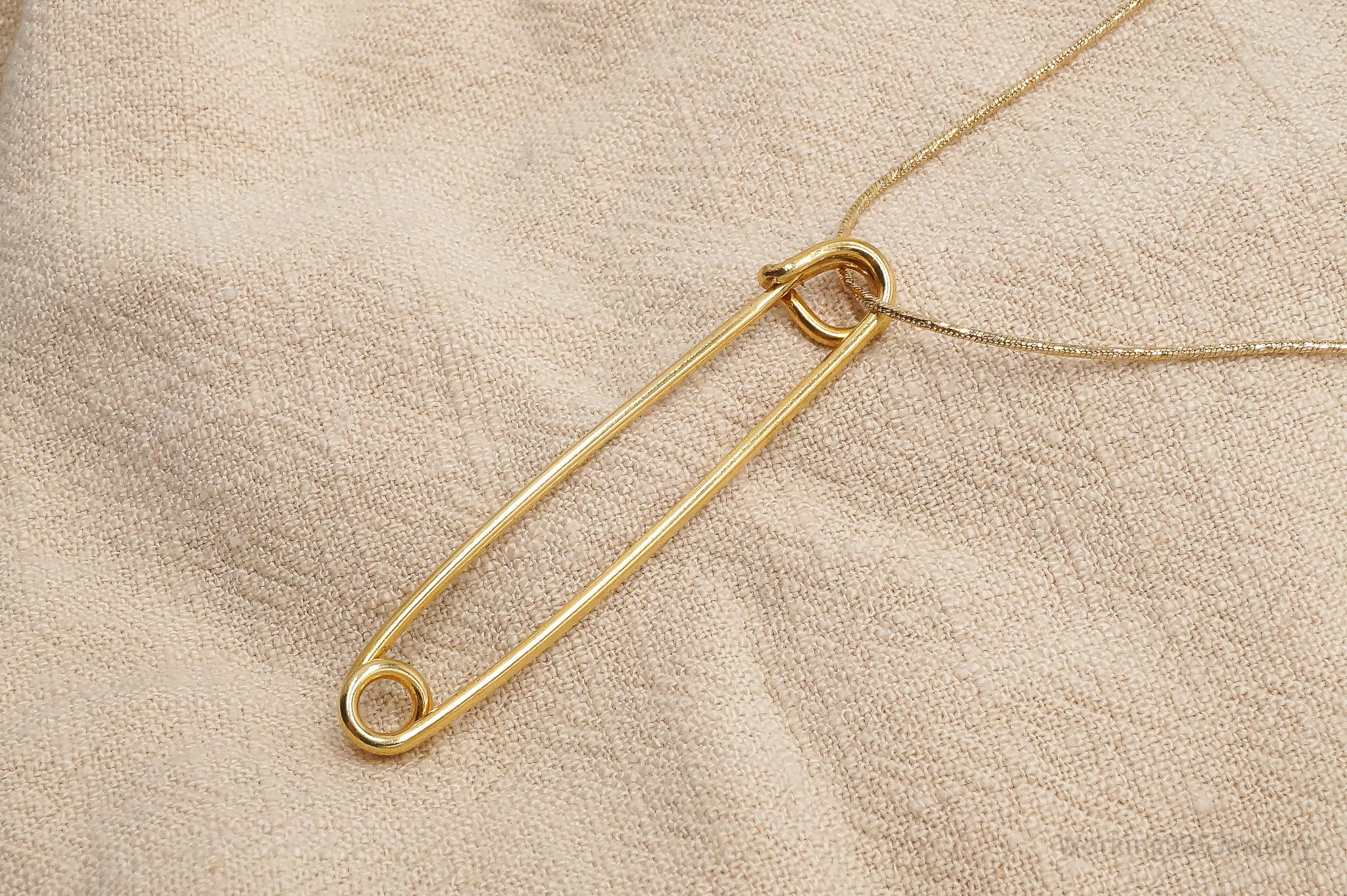 Vintage Safety Pin Gold Vermeil Sterling Silver Necklace 22"