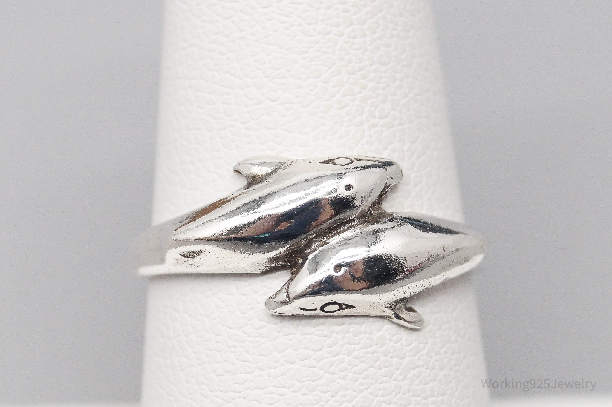 Vintage Dolphins Sterling Silver Ring - Size 7.75