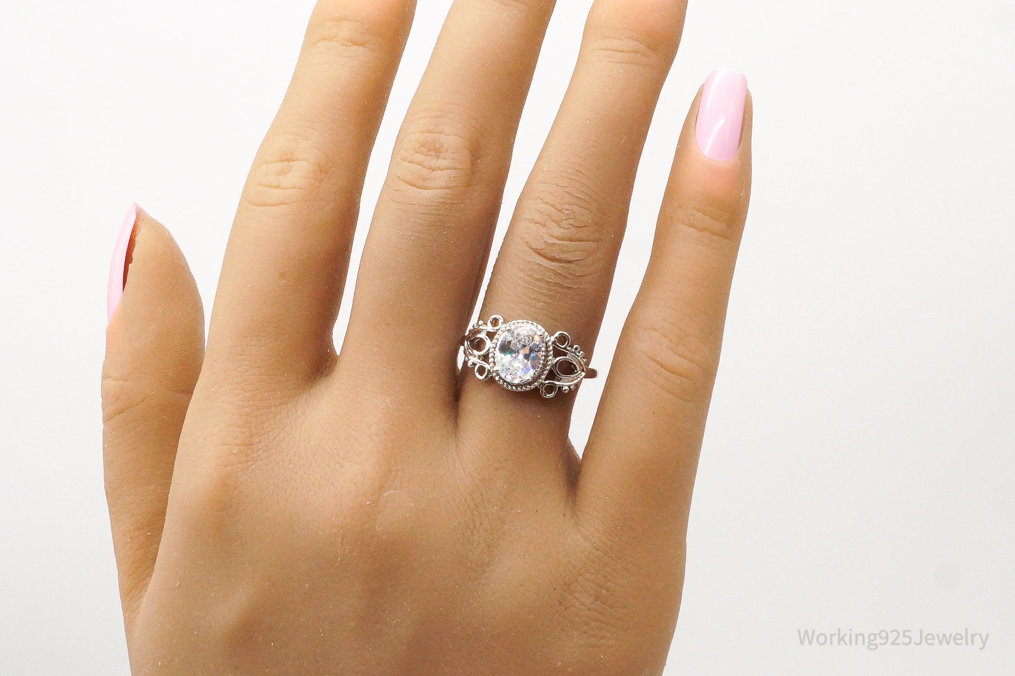 Vintage Cubic Zirconia Sterling Silver Ring - Size 8