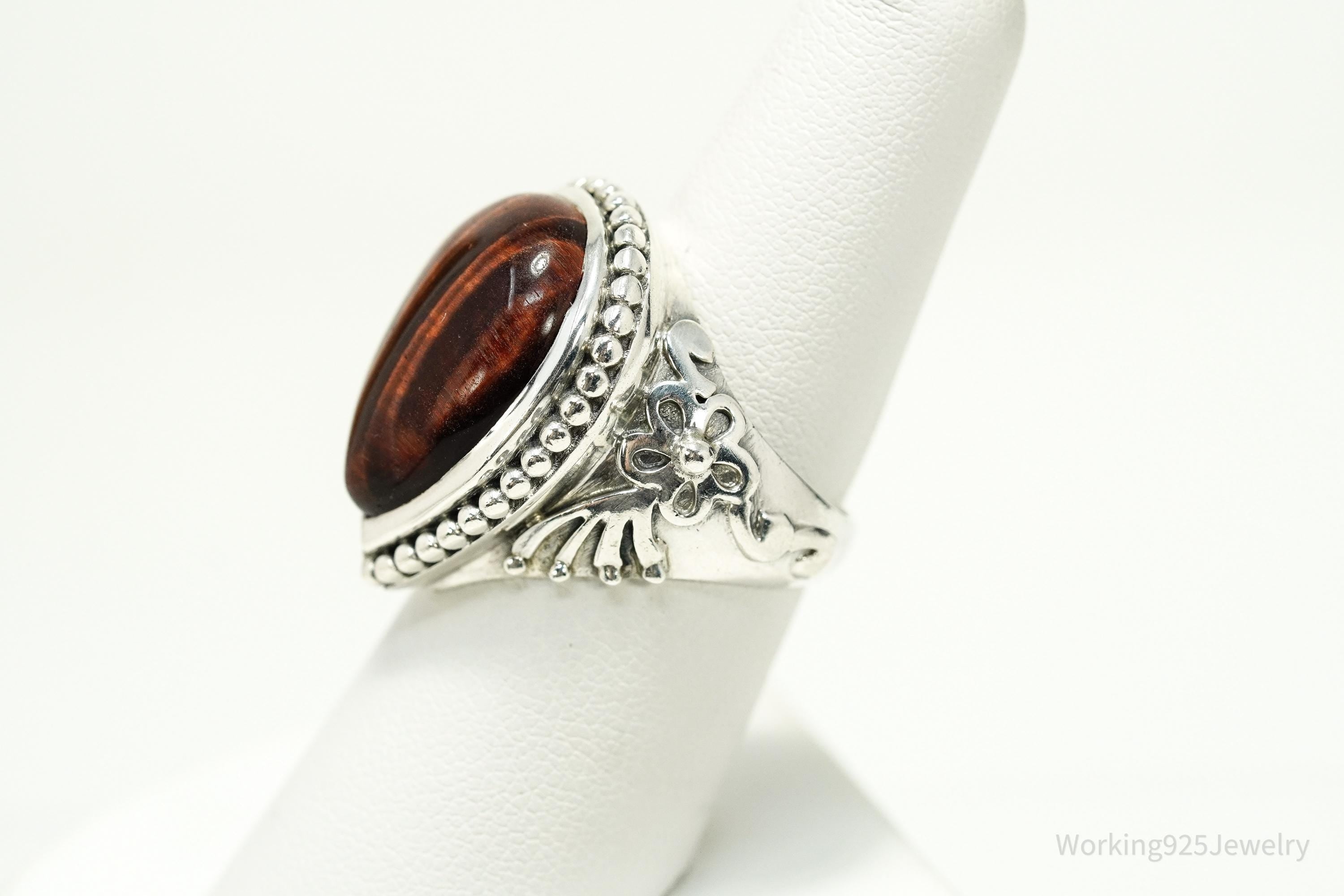 Vintage Doug Paulus Red Tigers Eye Western Style Sterling Silver Ring - Size 7.25