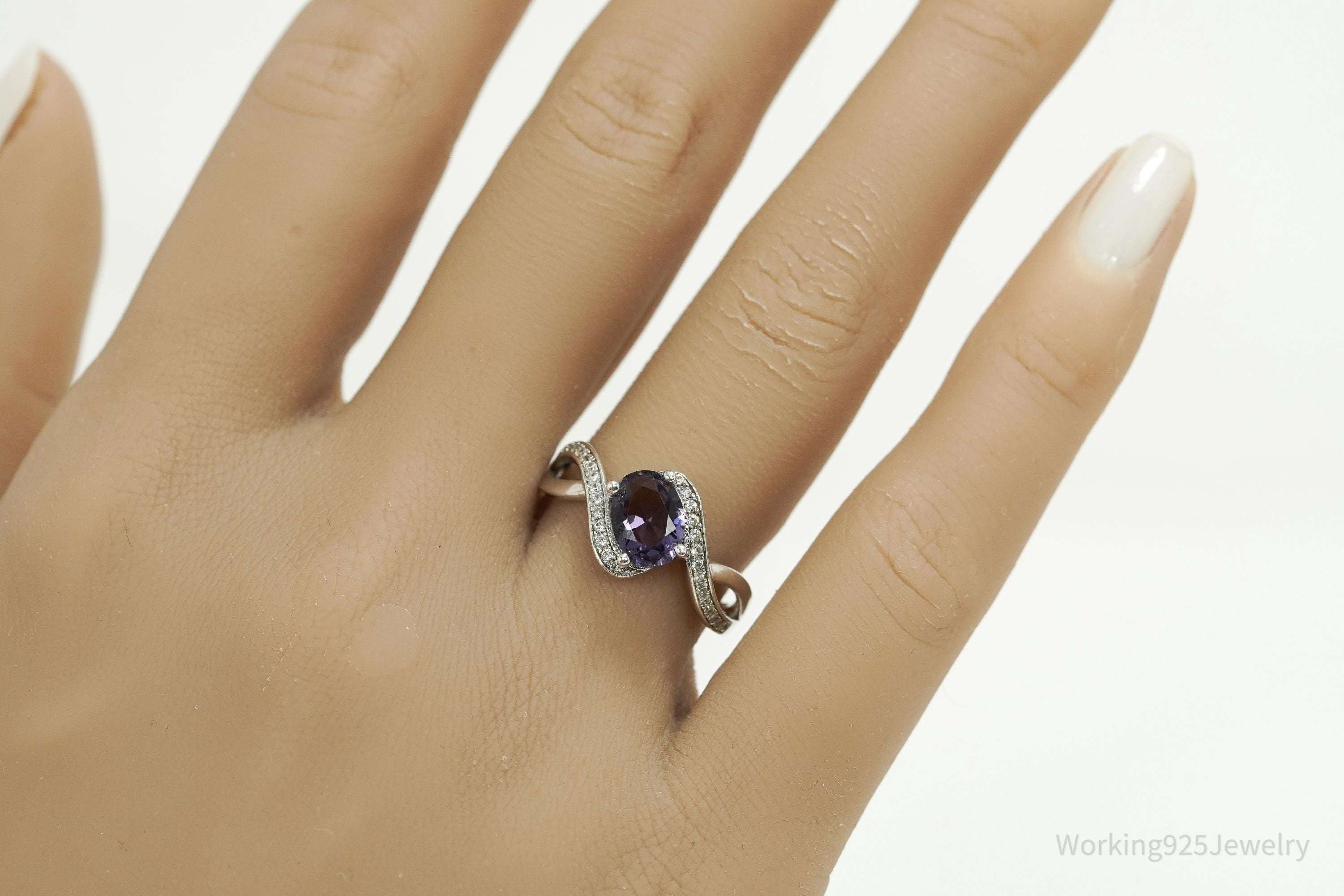 Vintage Amethyst & Cubic Zirconia Sterling Silver Ring Size 7.25