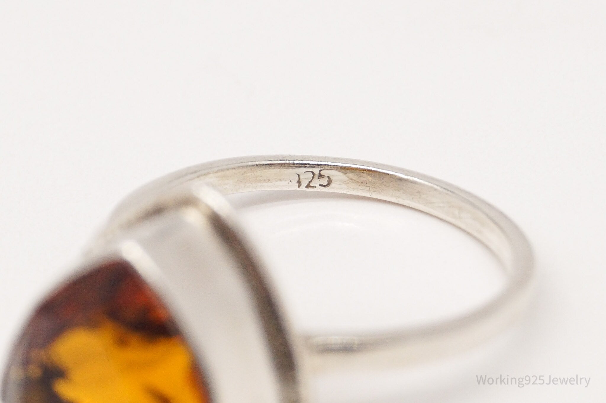 Vintage Large Orange Gemstone Sterling Silver Ring - Size 8.25