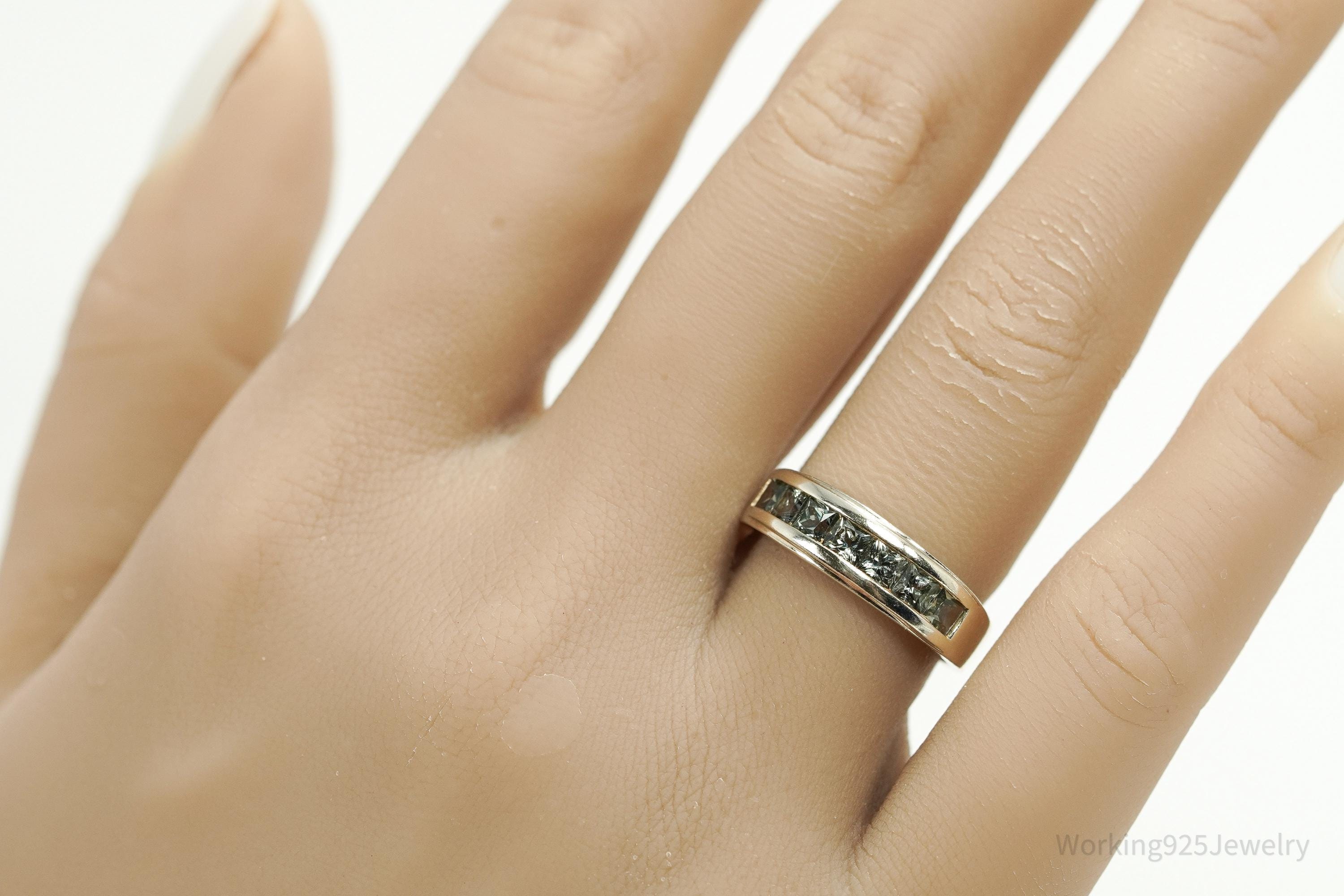 Vintage Green Sapphire Gold Vermeil Sterling Silver Ring - Size 7