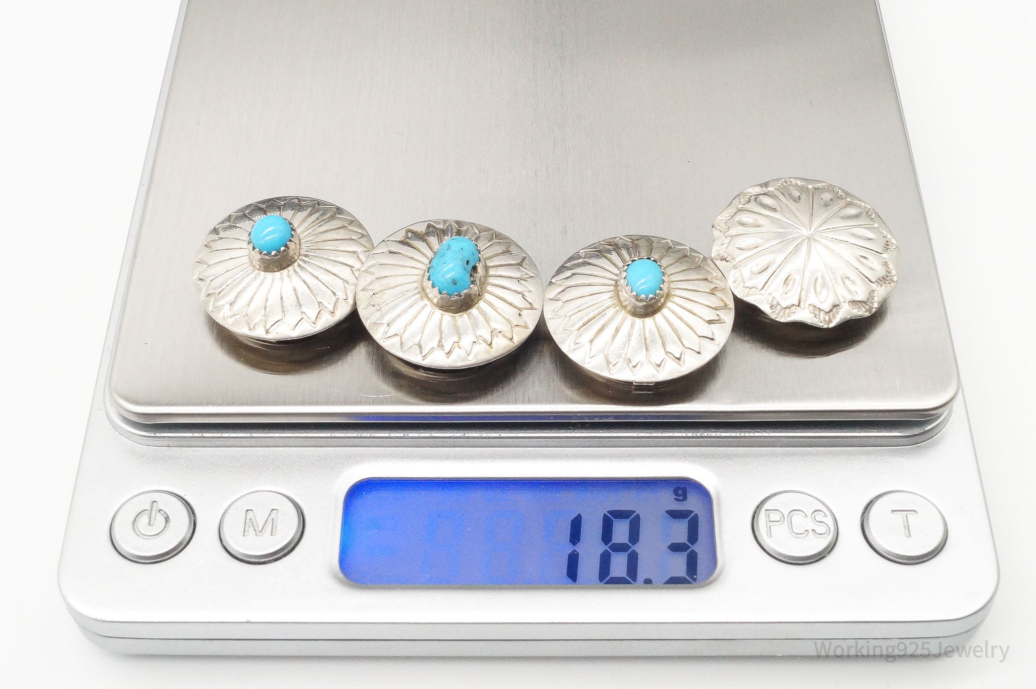 Vintage Native American Unsigned Turquoise Silver Button Covers