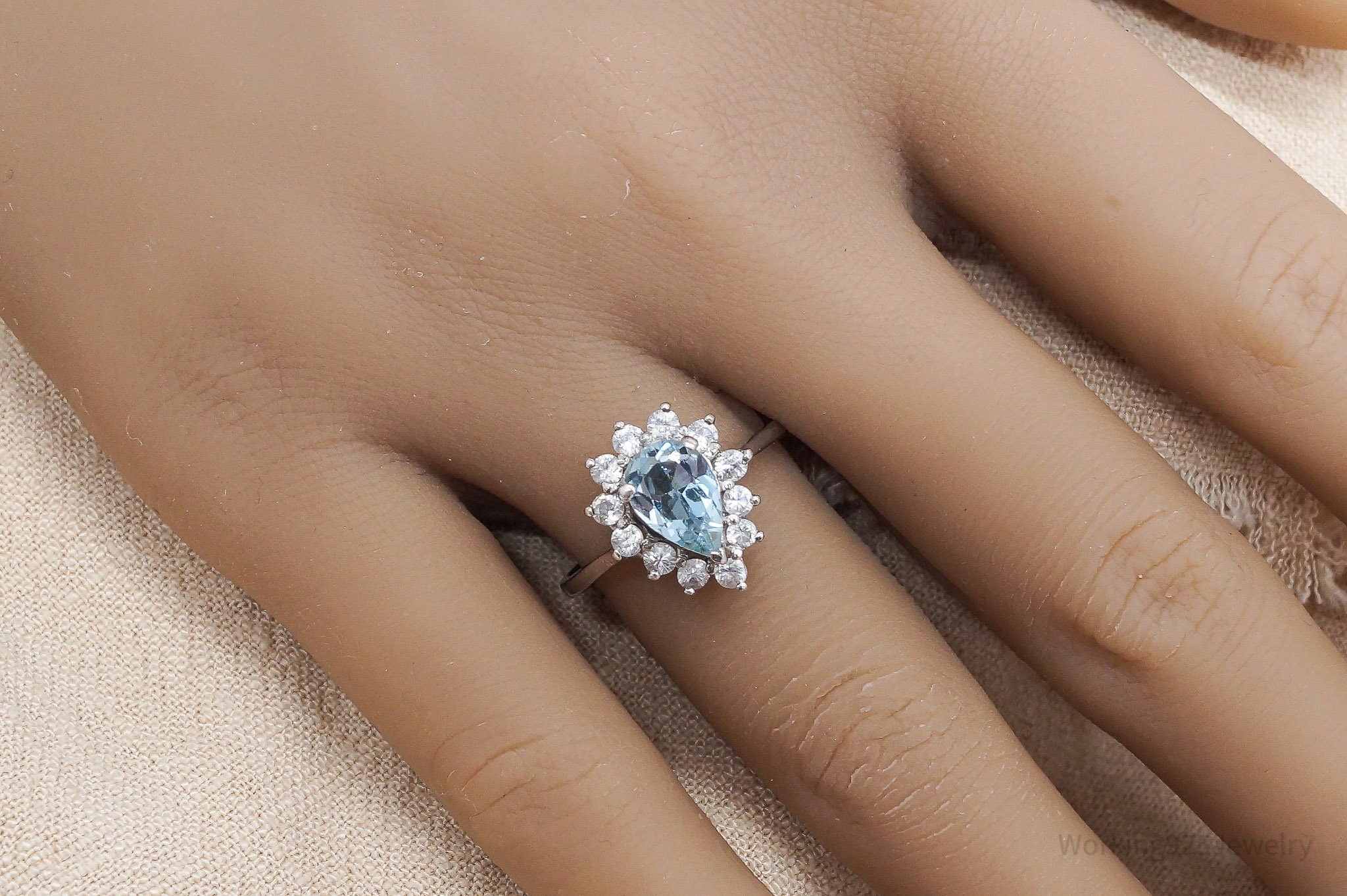 Vintage Blue Topaz Cubic Zirconia Sterling Silver Ring - Size 7.75