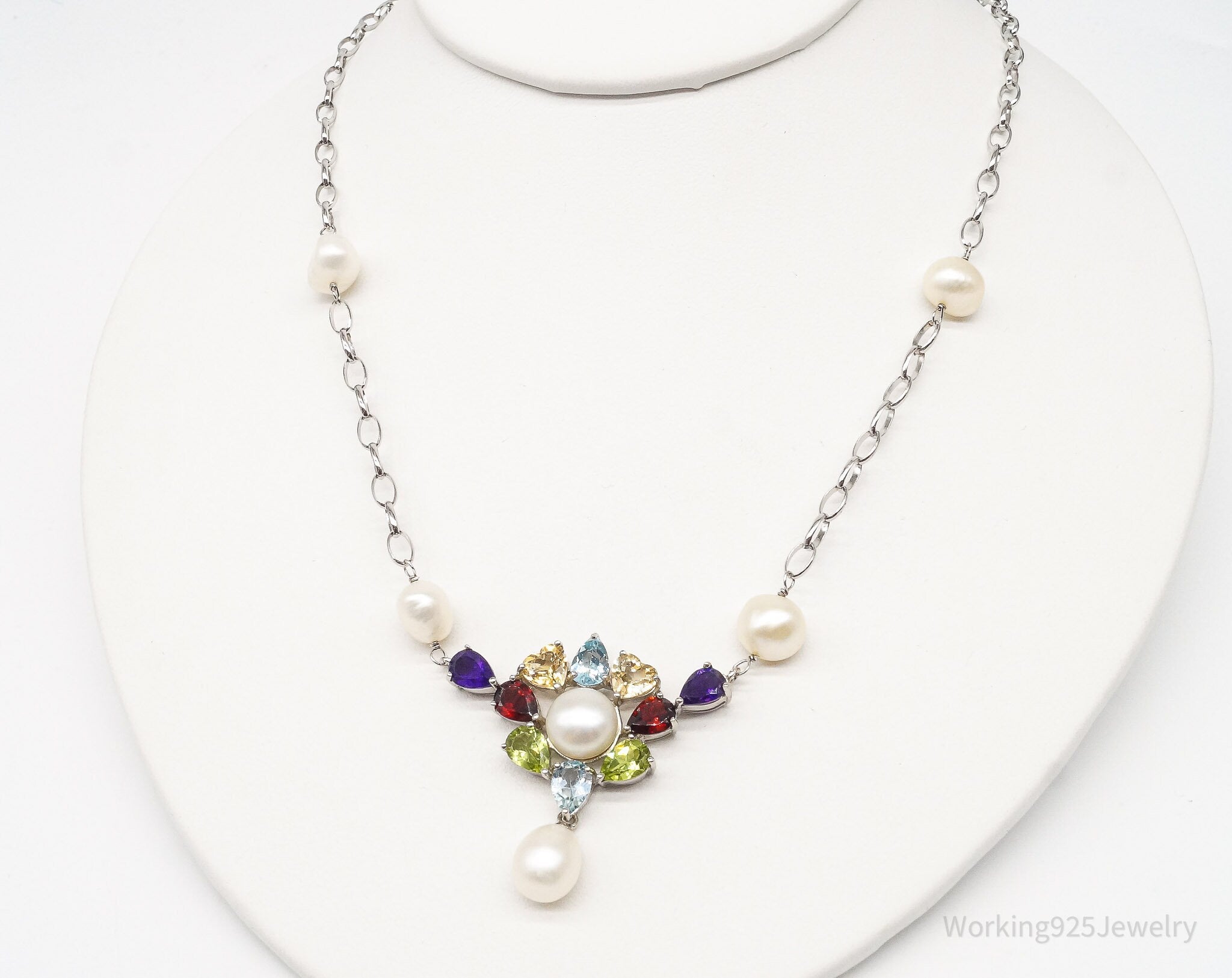 Vintage Multiple Gemstone Sterling Silver Necklace