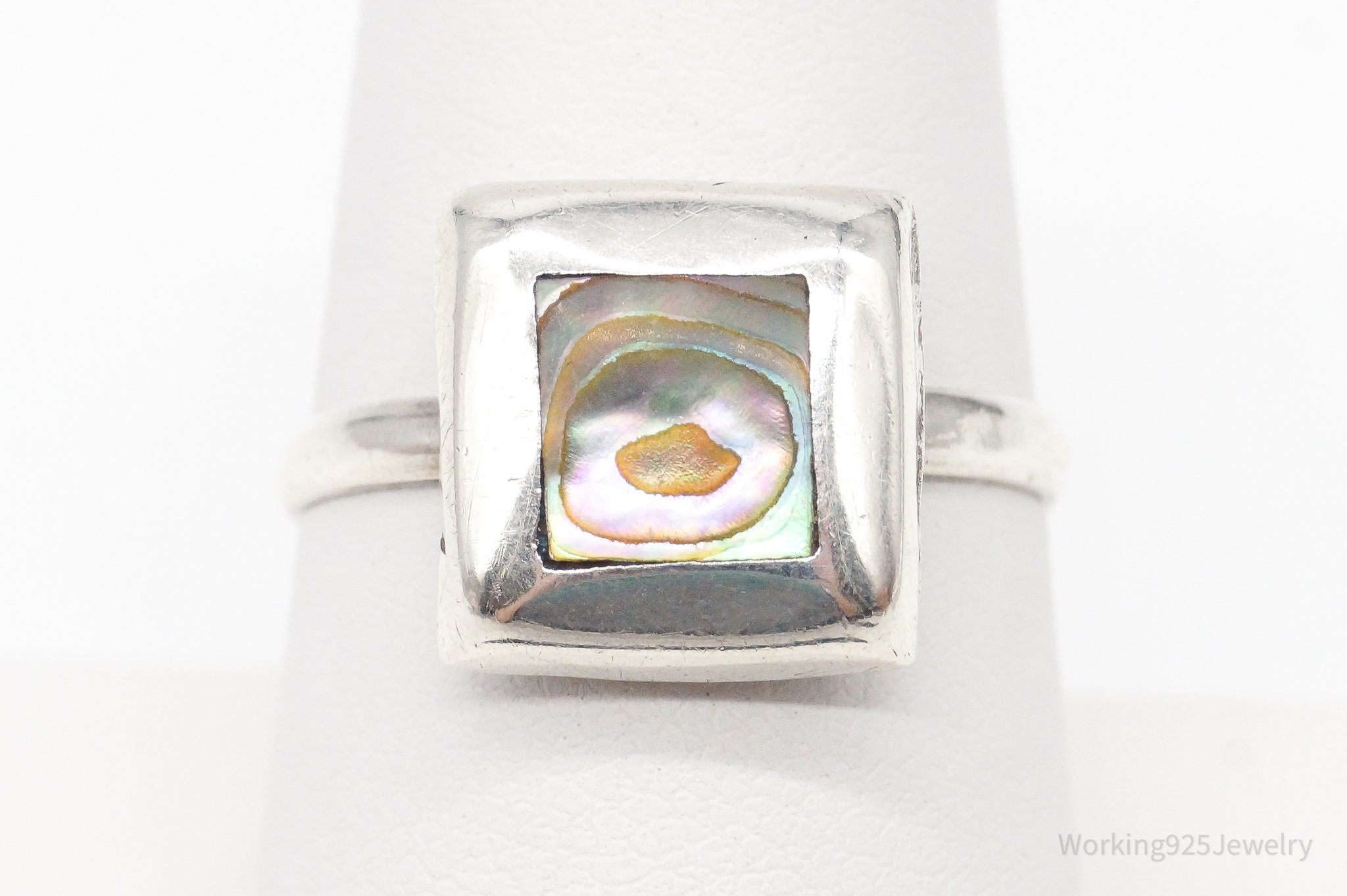 Vintage Mexico Paua Abalone Shell Silver Ring - Size 8.25