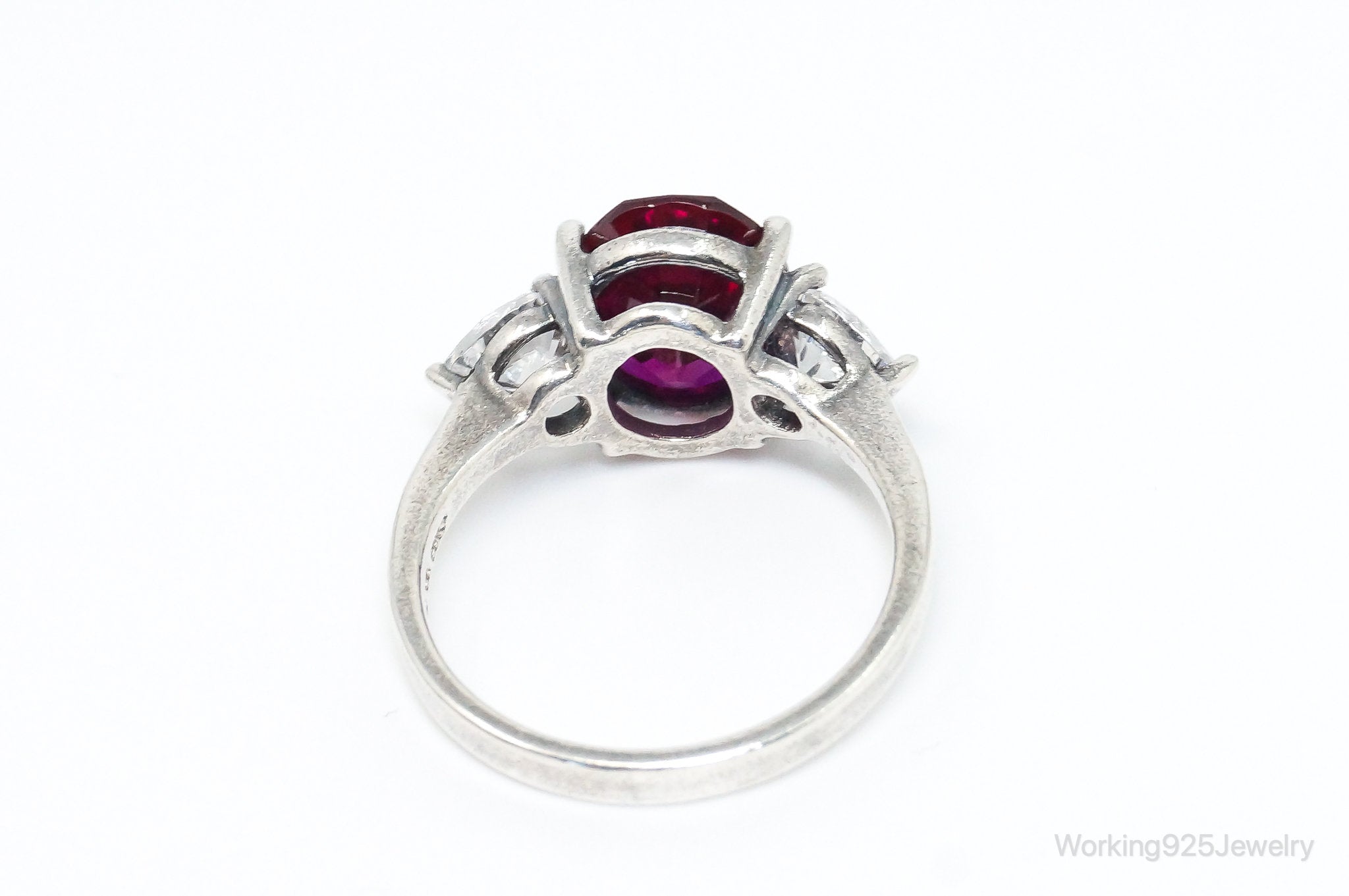 Vintage Large Lab Ruby DQCZ Sterling Silver Ring - Size 8