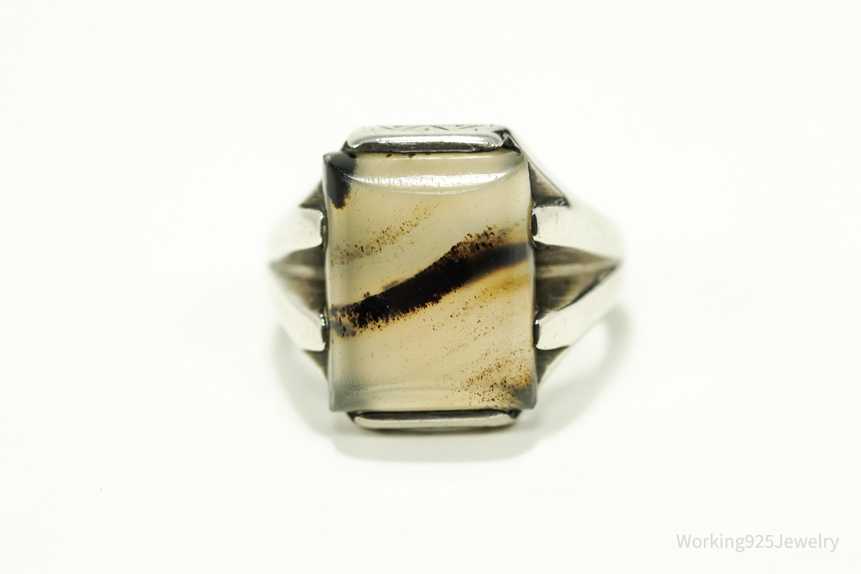 Antique Agate Sterling Silver Ring - Size 9.5