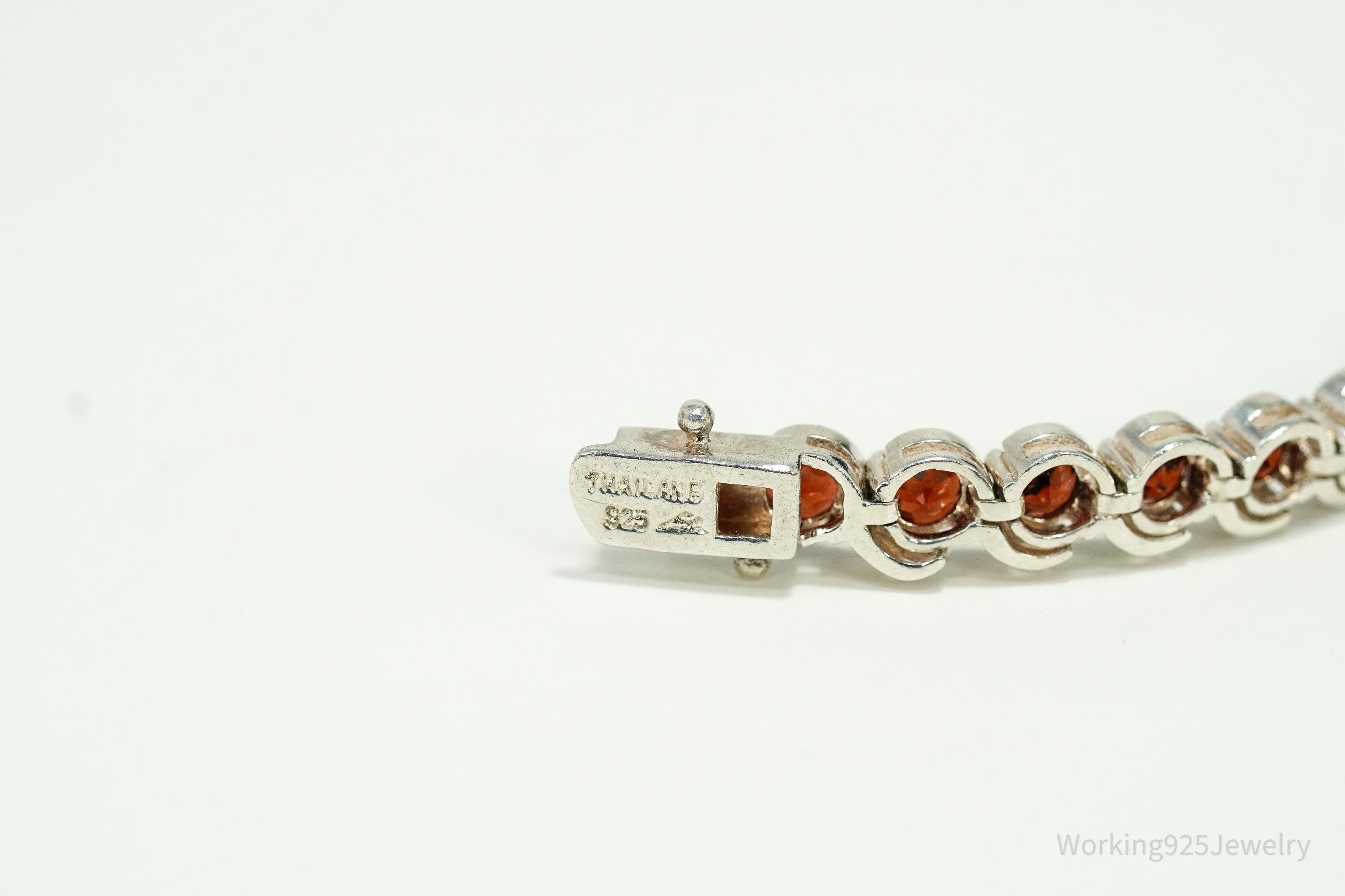 Vintage Red Garnet Sterling Silver Bracelet - 7.5"