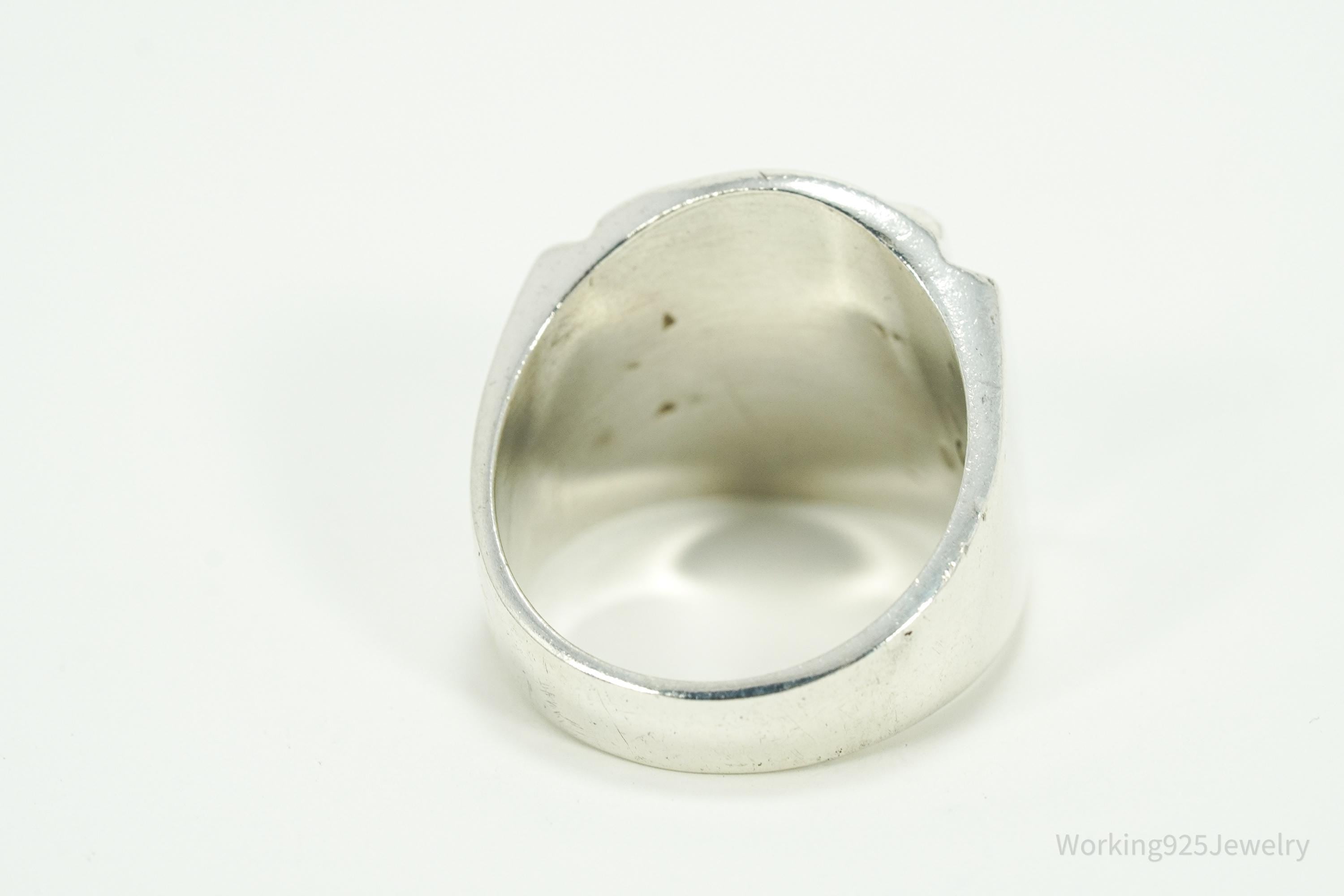 Vintage Heavy Mexico Modernist Style Sterling Silver Ring Size 8