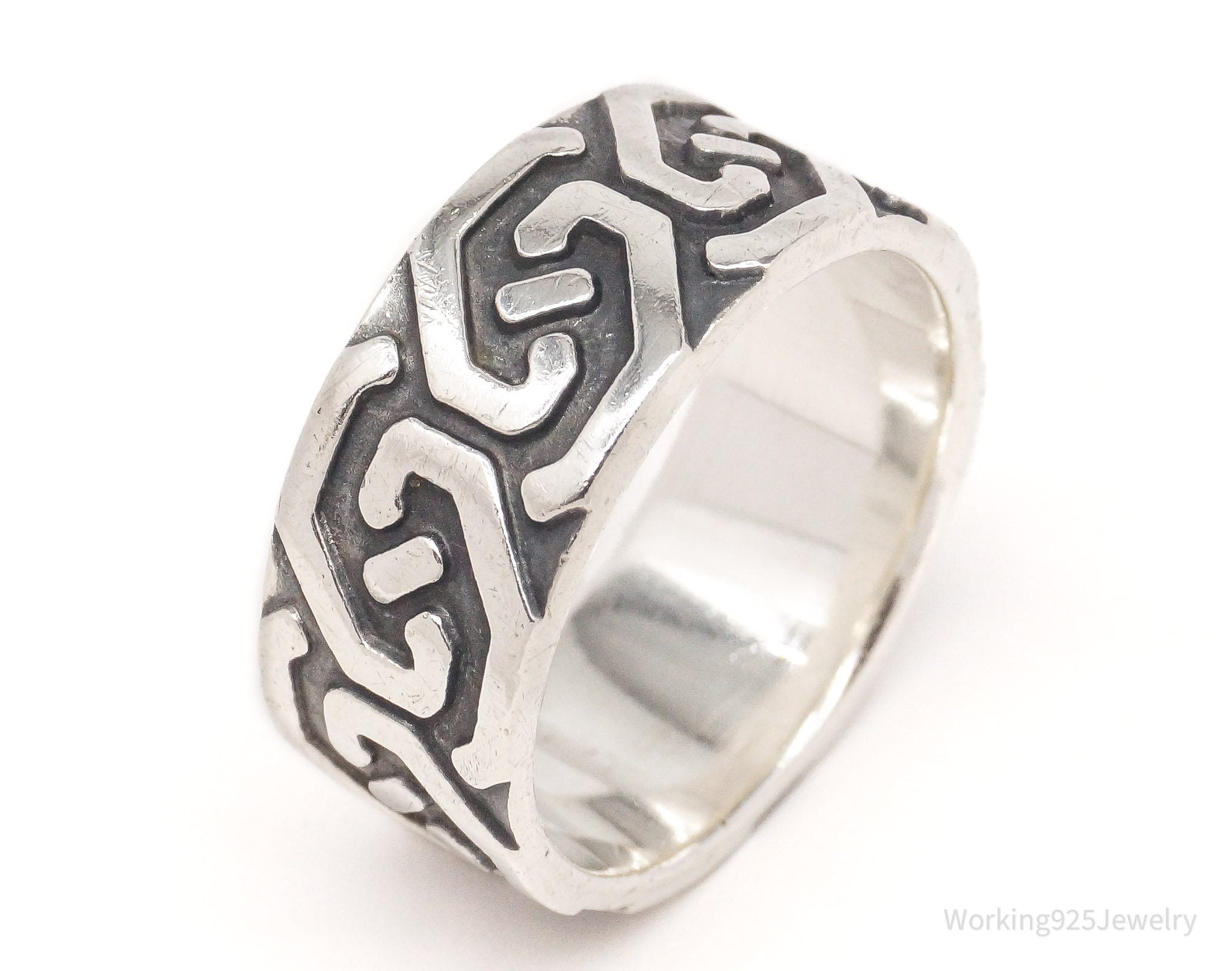 Vintage Mexico Celtic Design Oxidized Sterling Silver Band Ring - Size 8.75