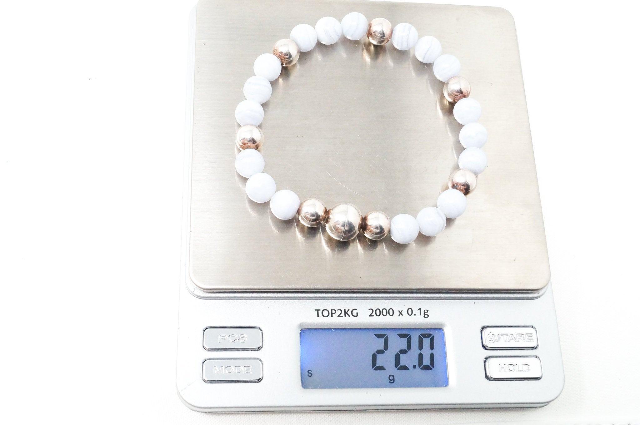 Vintage Italian Designer MILOR Blue Lace Agate Magnetic Sterling Silver Bracelet