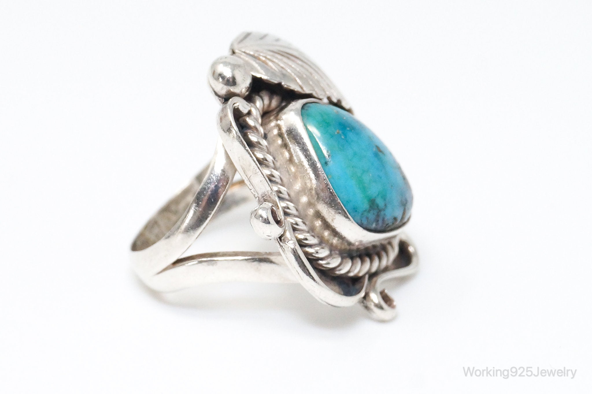 VTG Handmade Native American Lee Turquoise Sterling Silver Ring - SZ 4.75