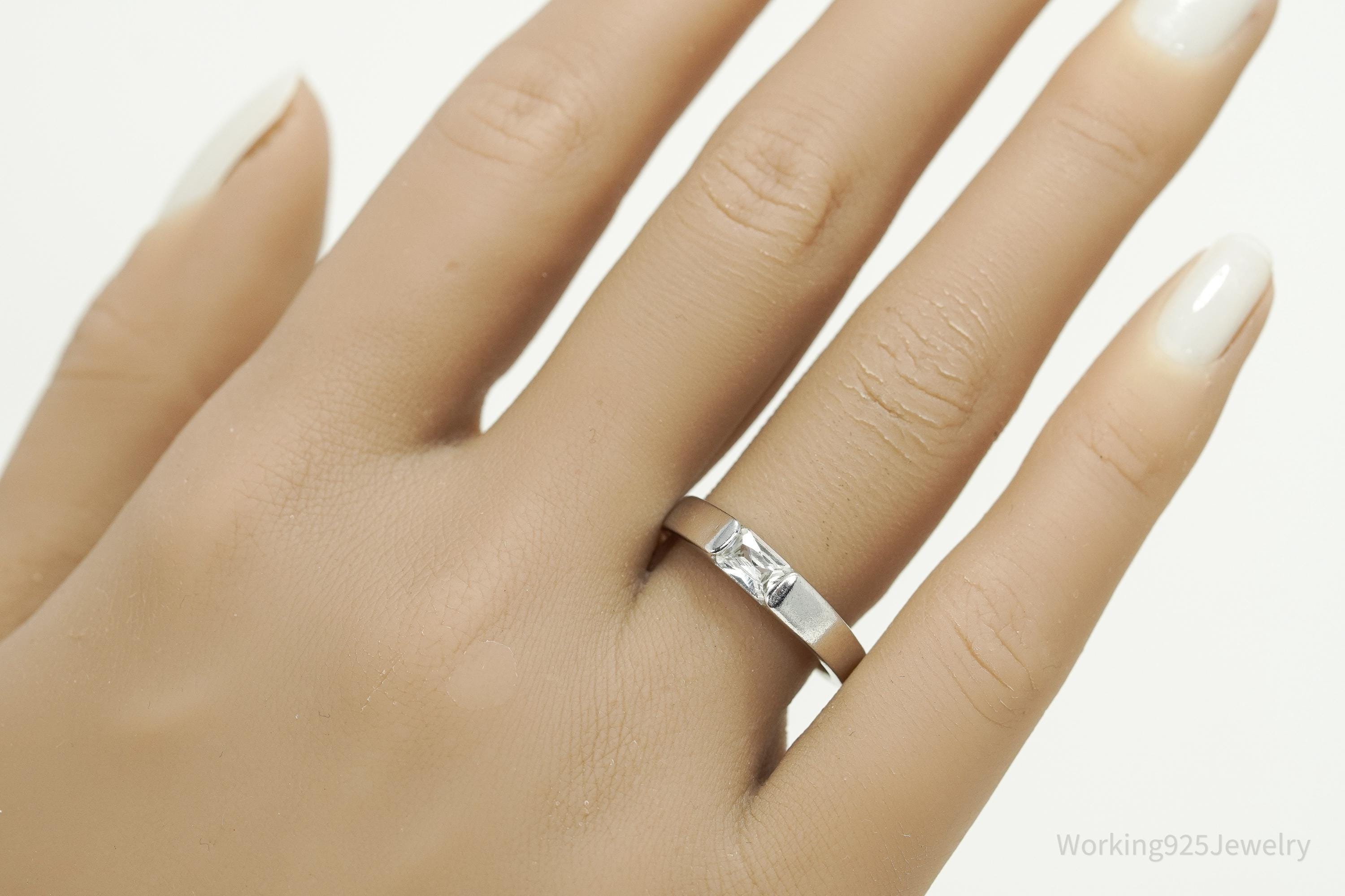 Vintage Cubic Zirconia Sterling Silver Ring Size 8.25