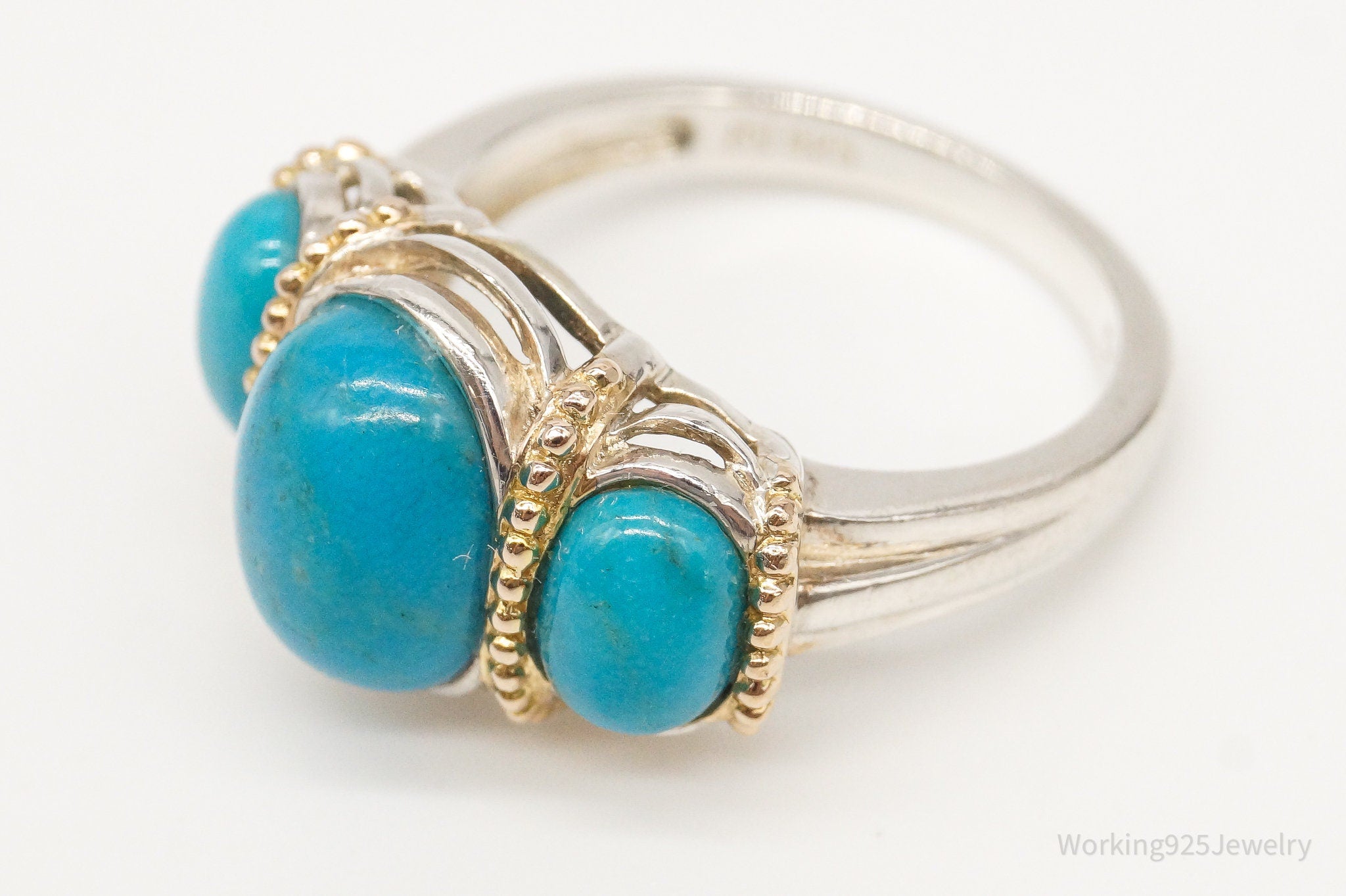 Vintage Turquoise Gold Vermeil Sterling Silver Ring - Size 6