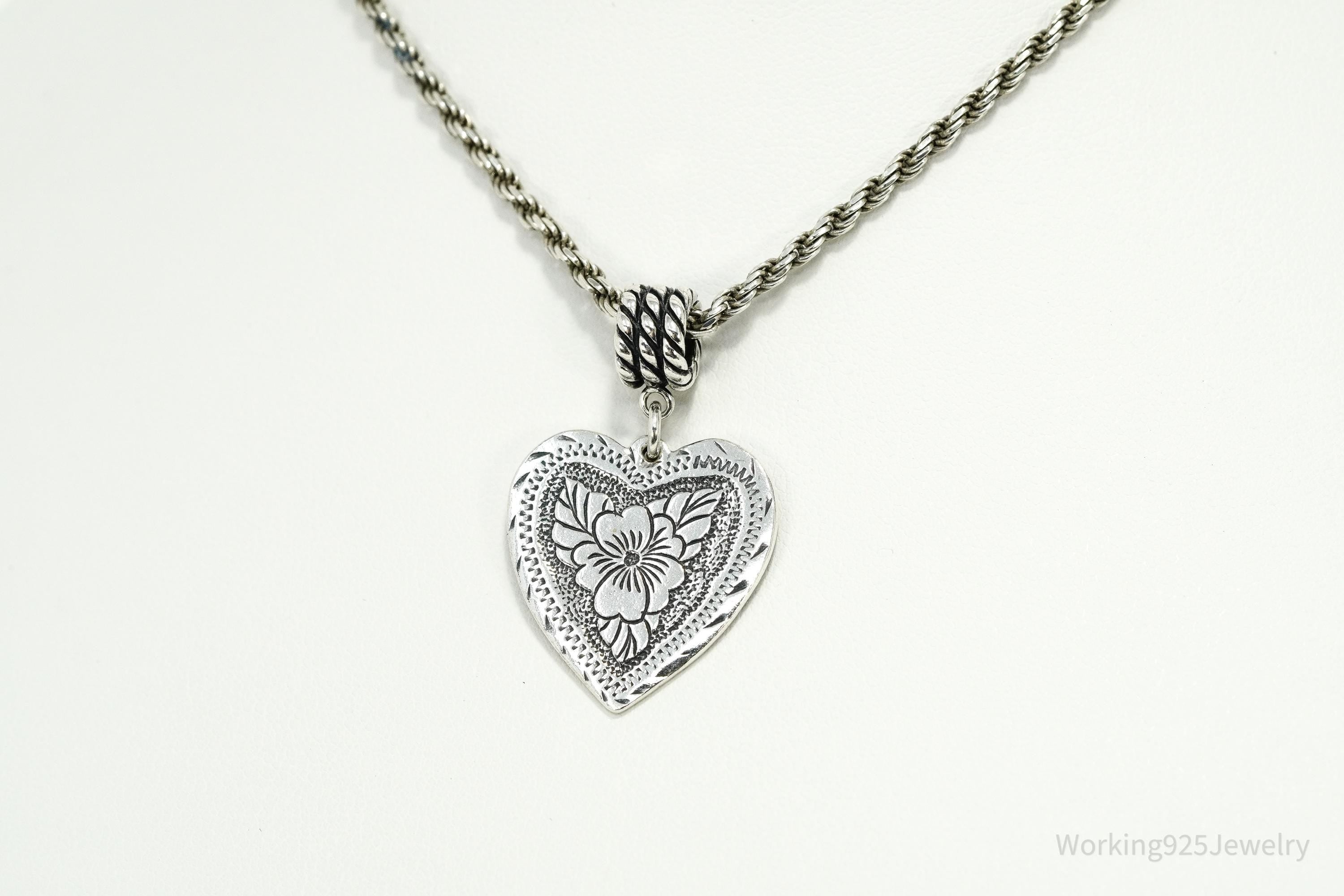 Vintage Native Carolyn Pollack Relios Flower Heart Sterling Silver Necklace 18"