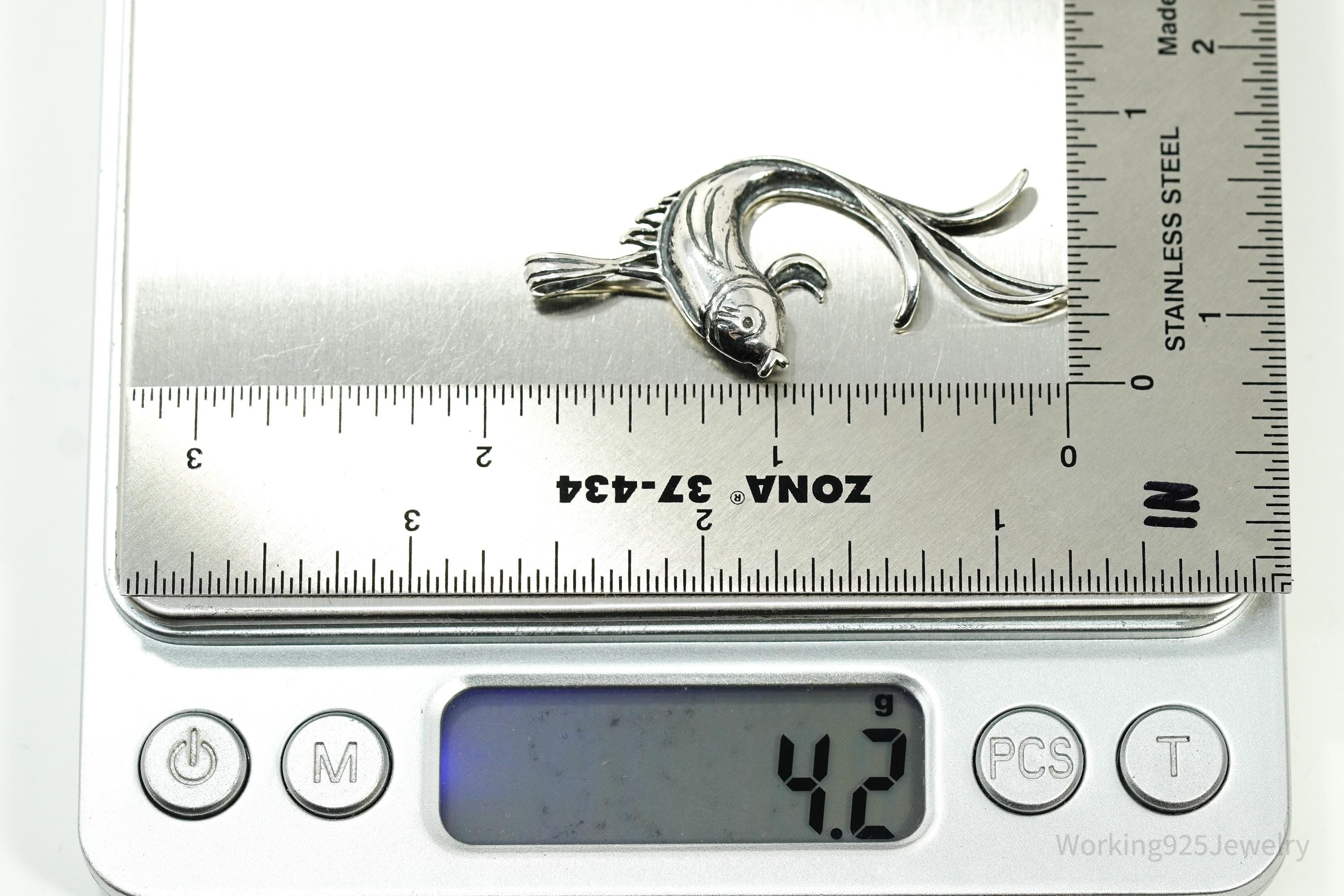 Vintage Butterfly Koi Fish Sterling Silver Necklace Pendant