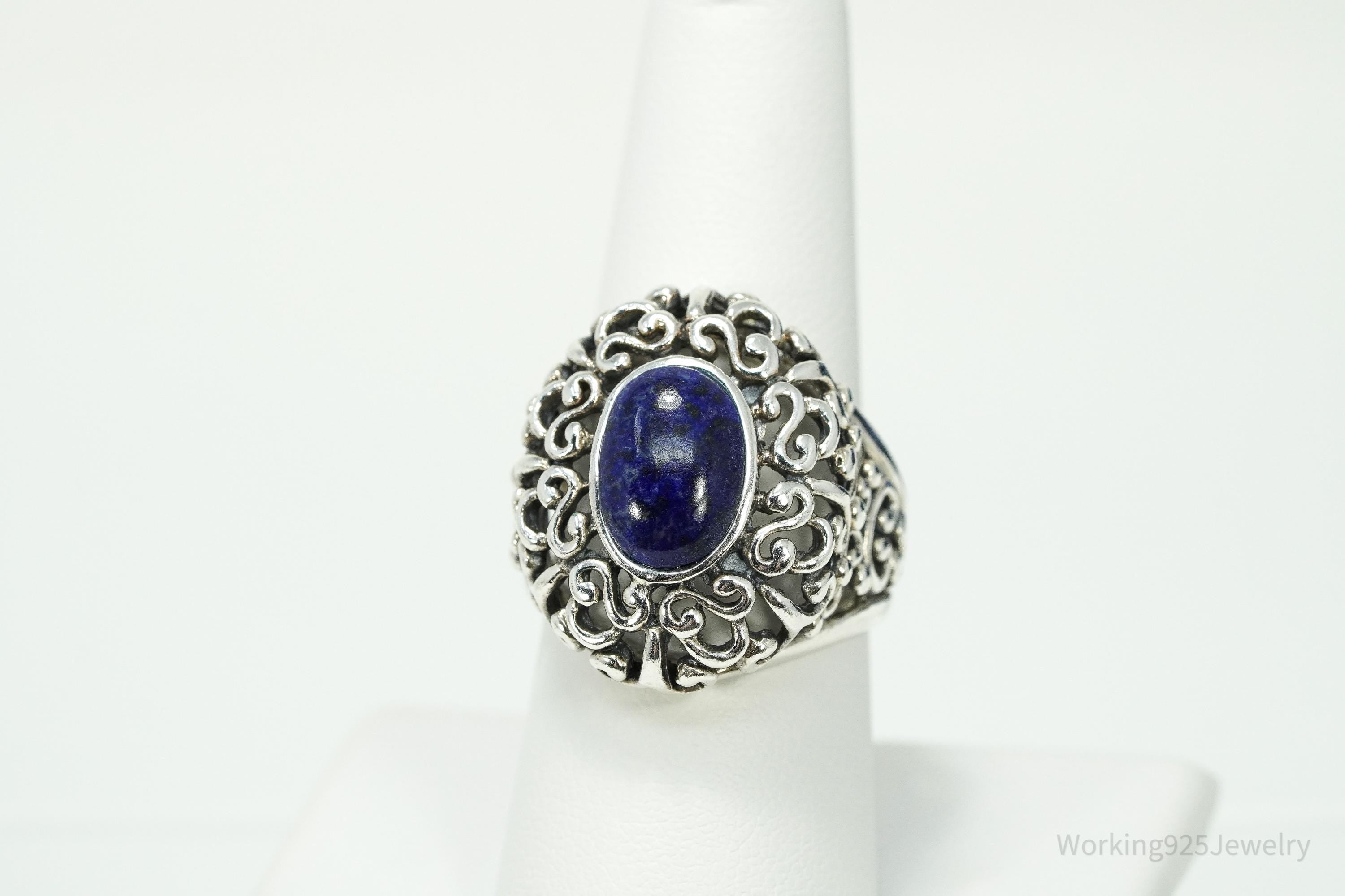 Vintage NK Lapis Lazuli Sterling Silver Statement Ring Size 8.25
