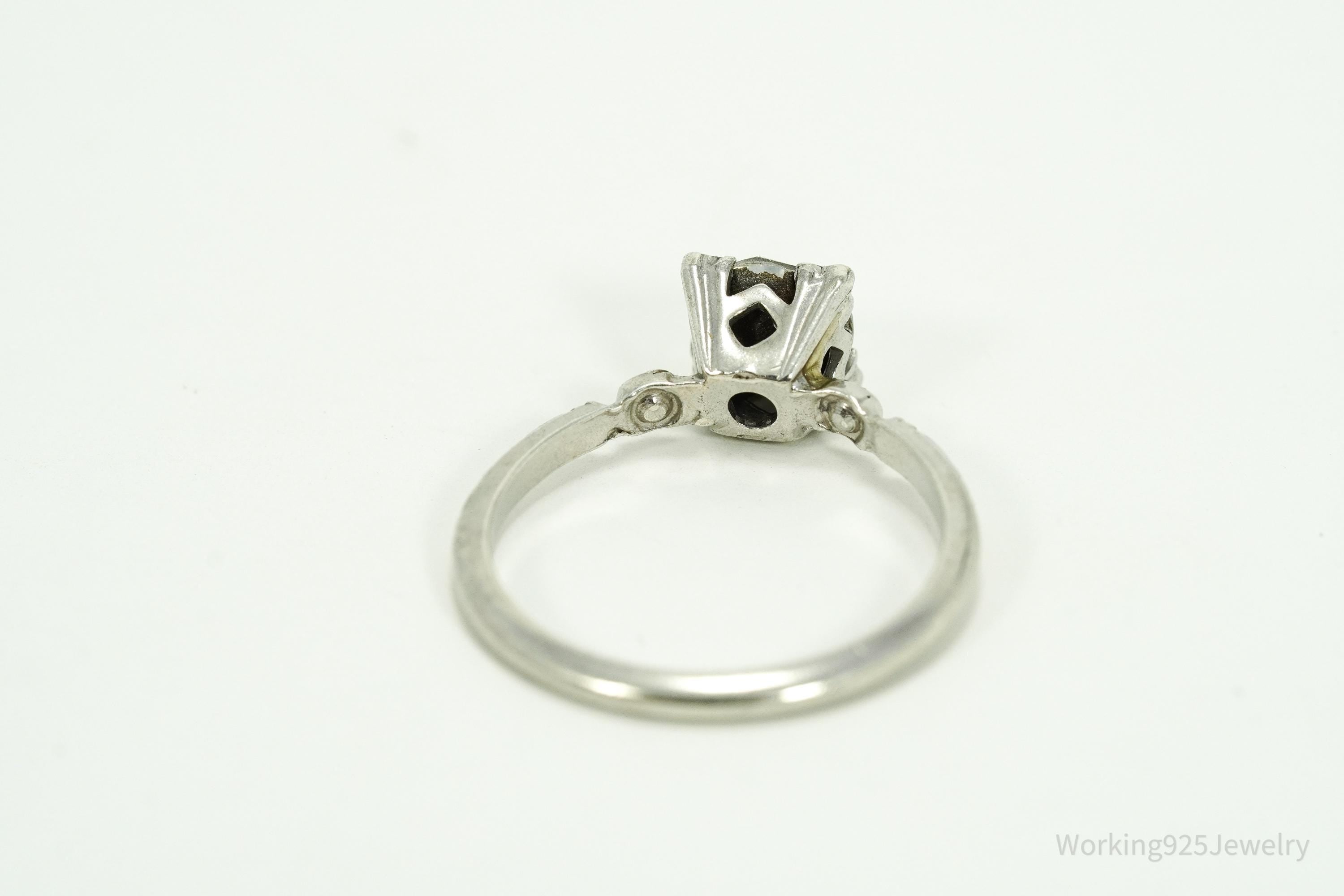 Antique Uncas MFG Co Rhinestone Sterling Silver Ring - Size 6.75