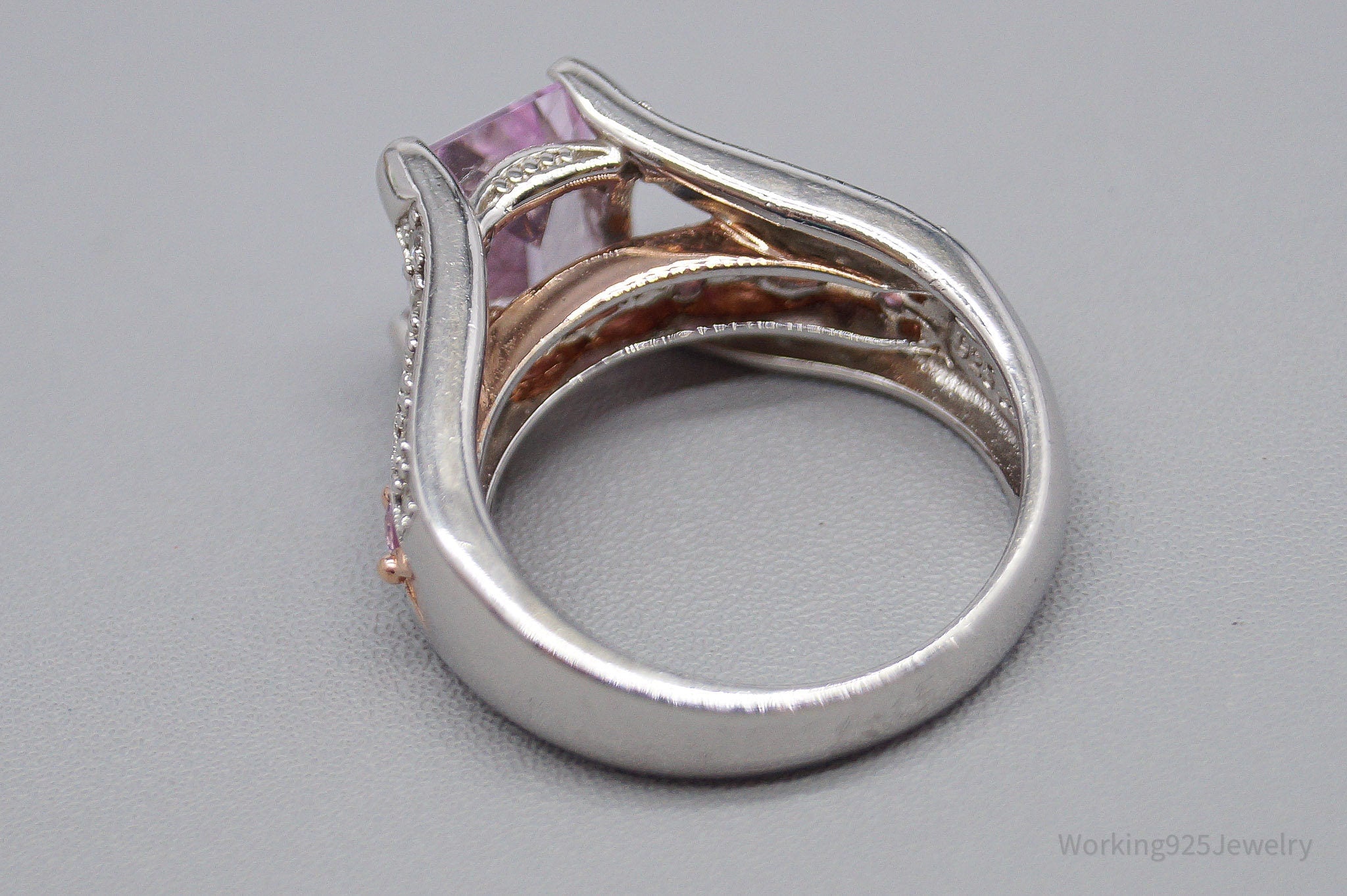 Pink Kunzite Pink Sapphire & Cubic Zirconia Rose Gold Over Sterling Silver Ring SZ 6