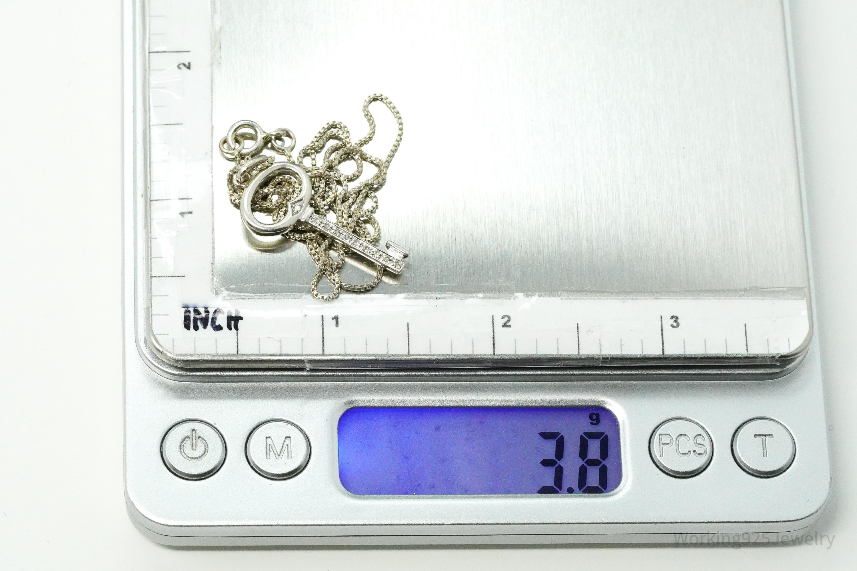 Vintage Diamond "Key To My Heart" Sterling Silver Necklace 19"