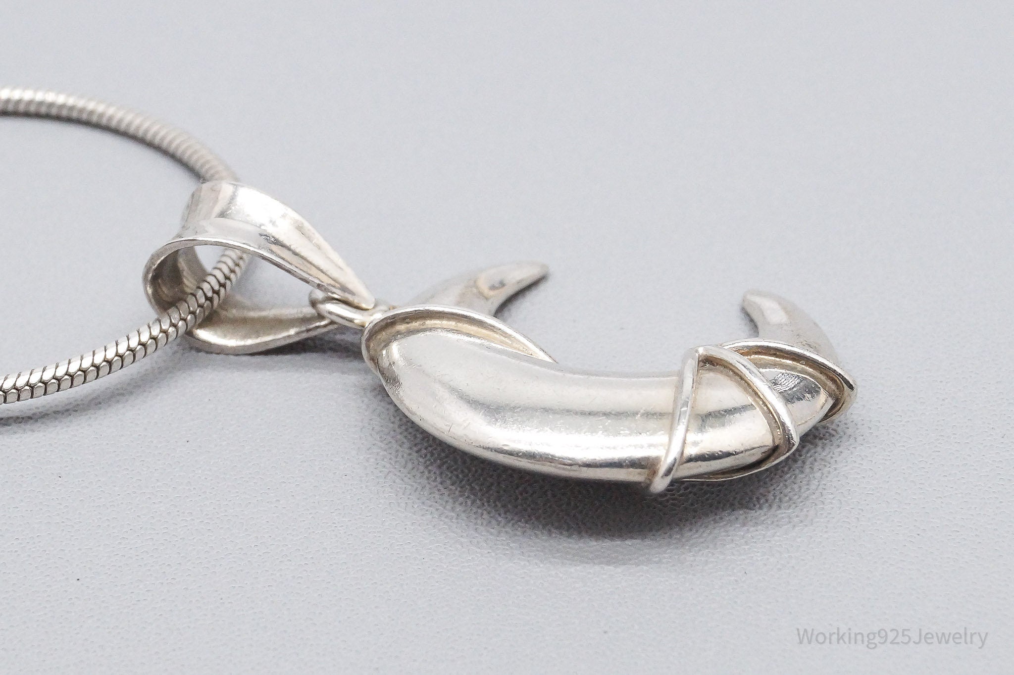 Vintage Crescent Moon Sterling Silver Necklace 18"