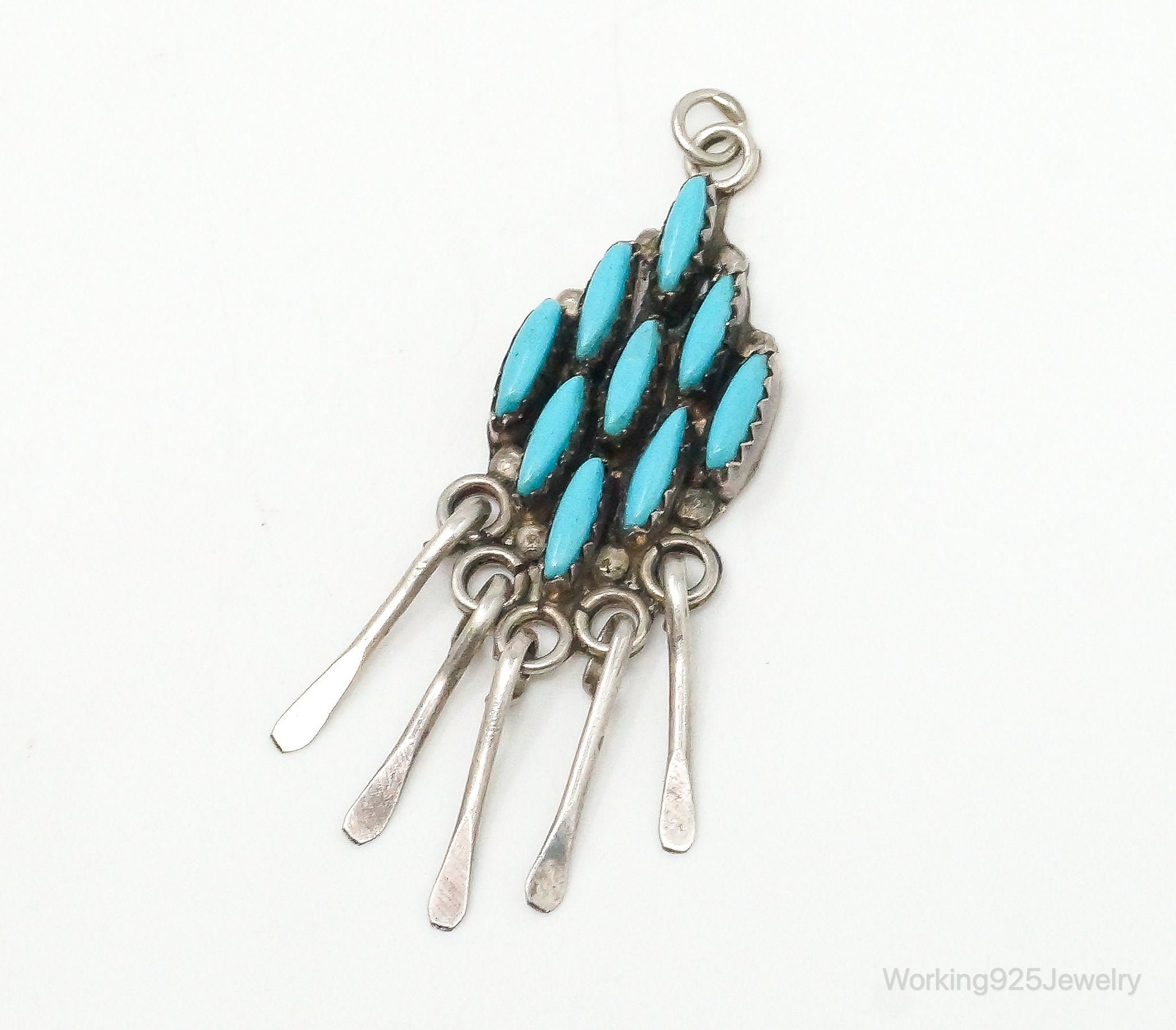 Vintage Native American Zuni Turquoise Sterling Silver Pendant