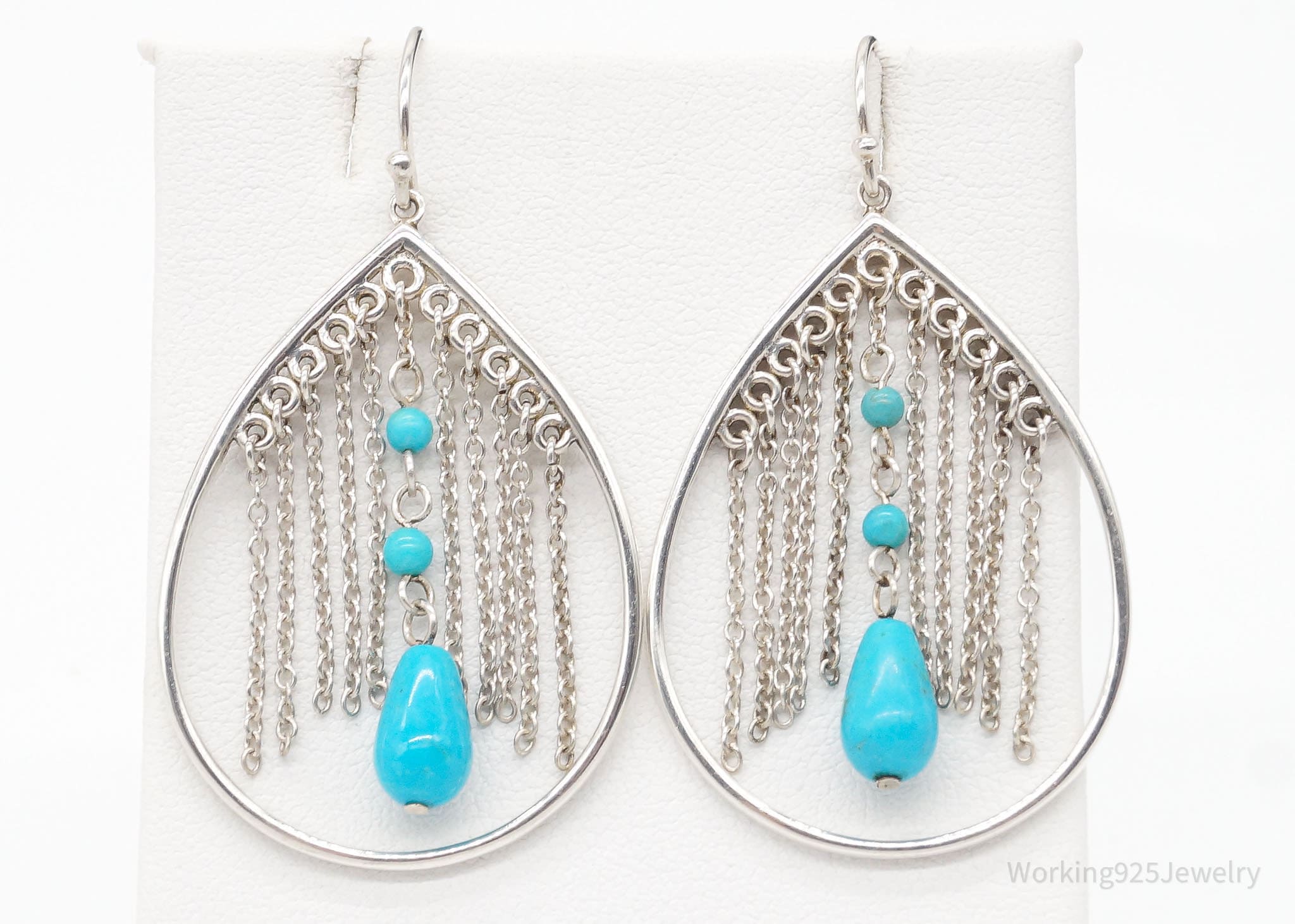 Vintage Turquoise & Chains Sterling Silver Earrings