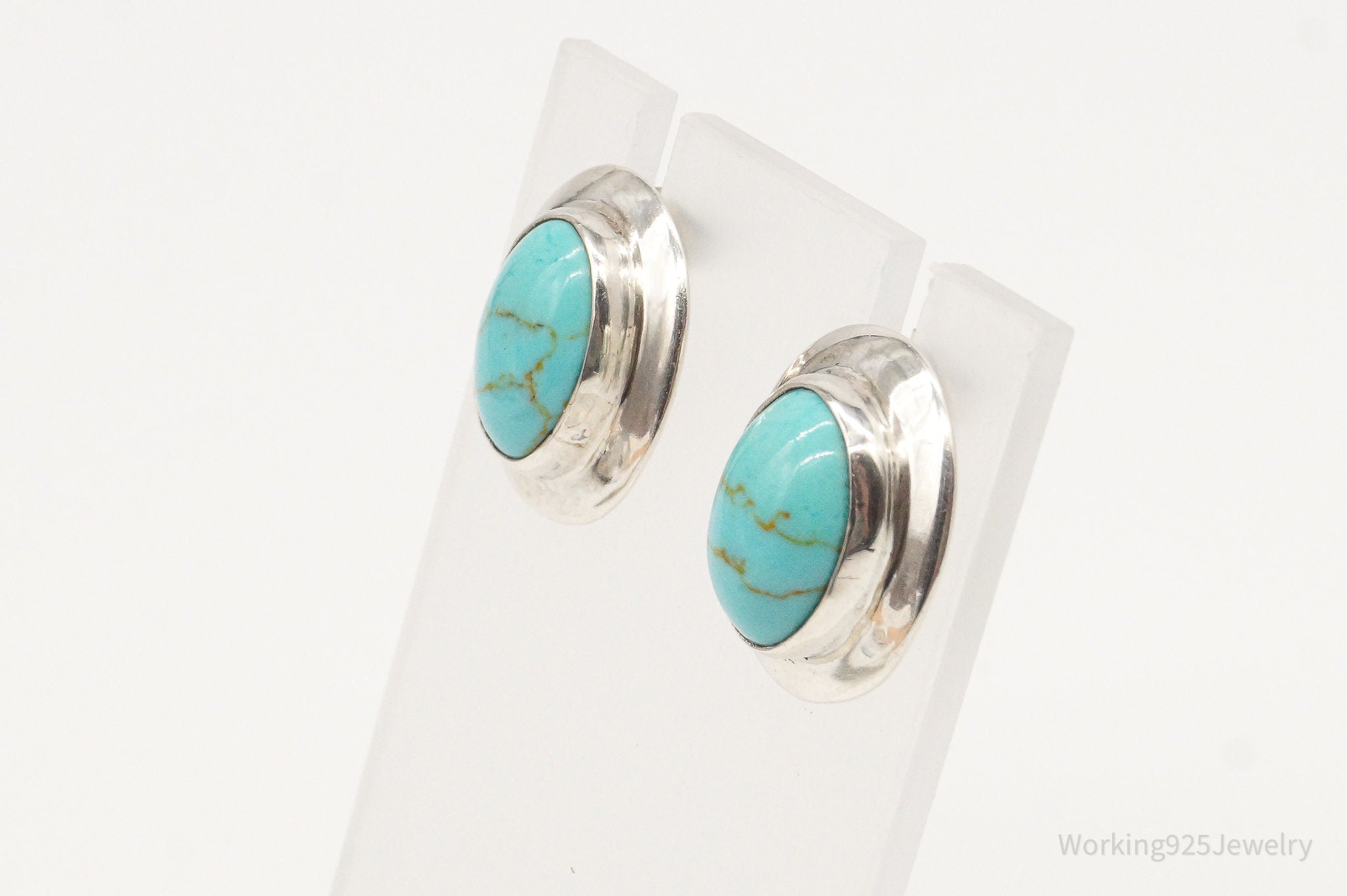 Vintage Mexico Turquoise Sterling Silver Southwestern Style Earrings