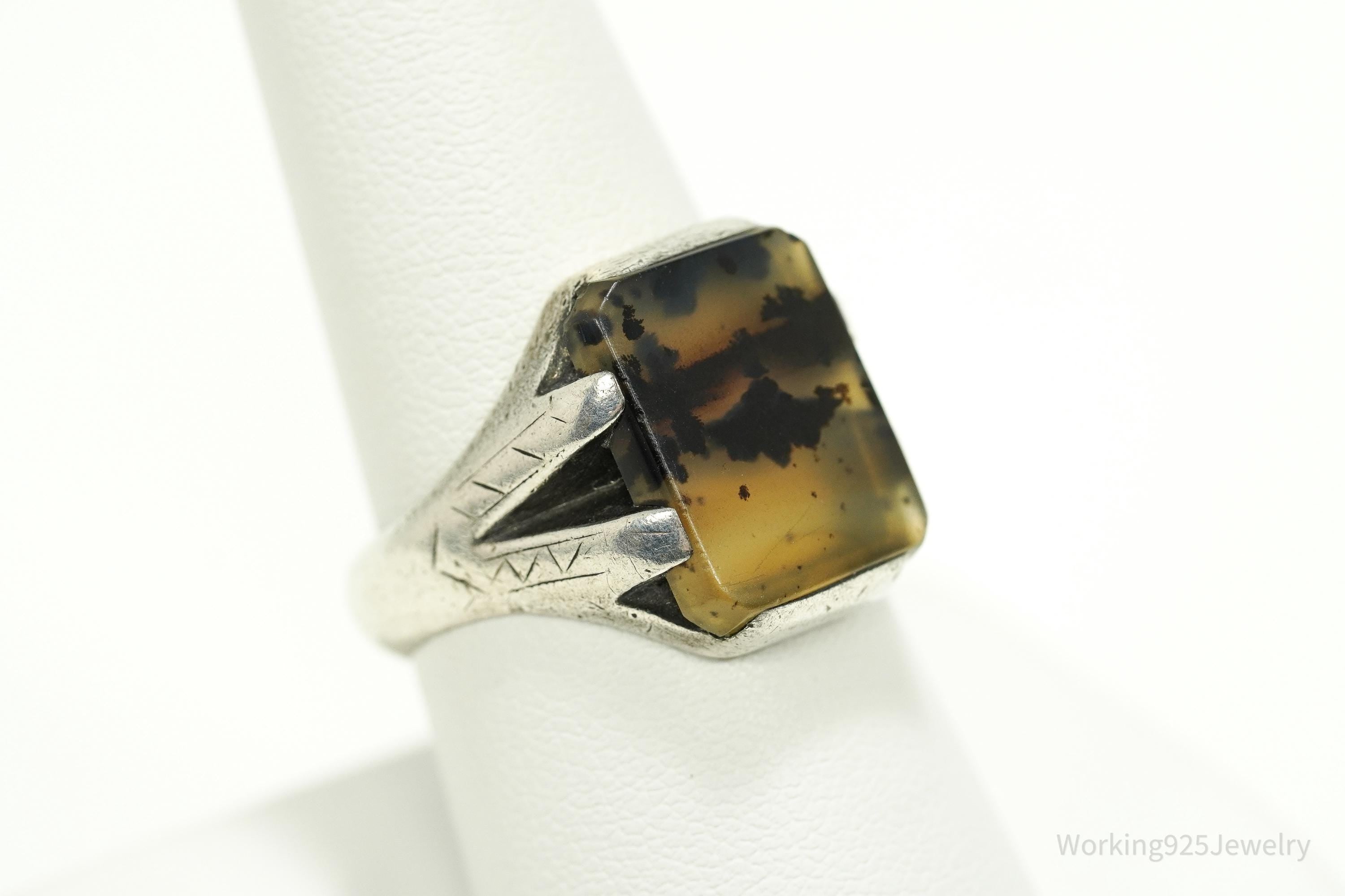 Antique Agate Sterling Silver Ring Size 8.75