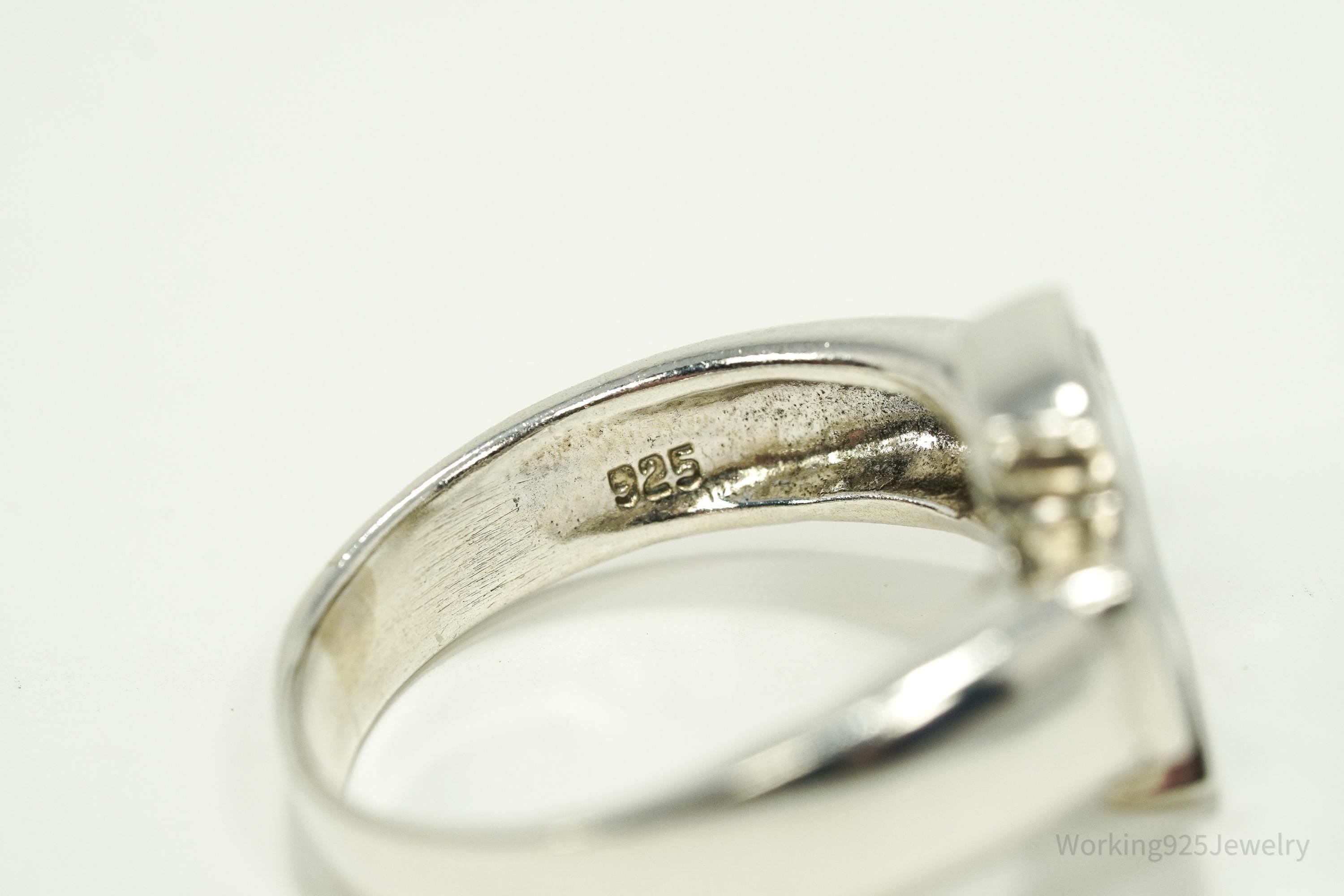 Vintage Black Inlay Iron Cross Sterling Silver Band Ring - Size 11.75