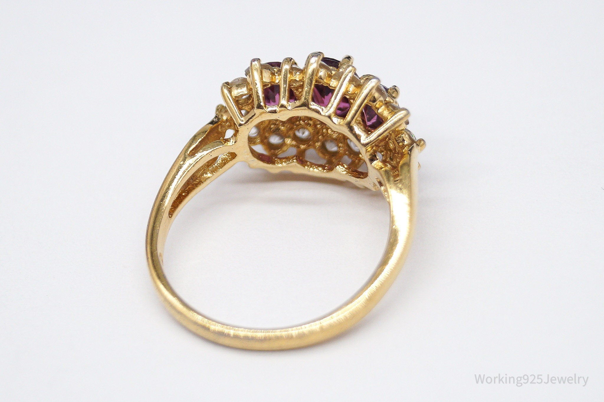 Vintage Pink Tourmaline Cubic Zirconia Gold Vermeil Sterling Silver Ring - Size 9