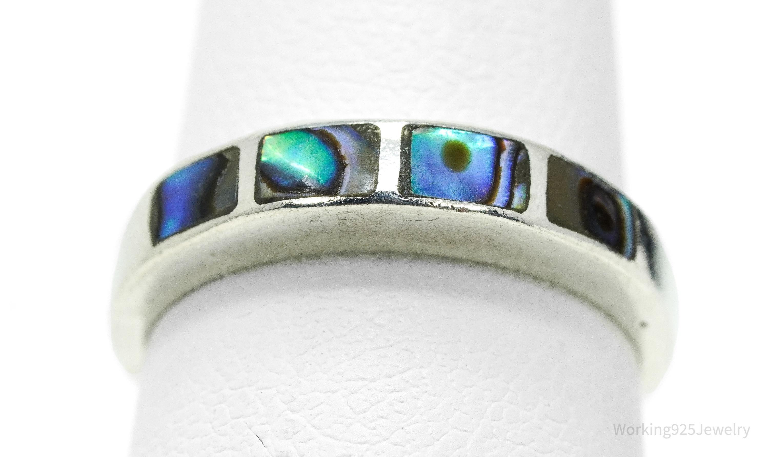 Vintage Paua Abalone Shell Inlay Sterling Silver Ring - Size 4