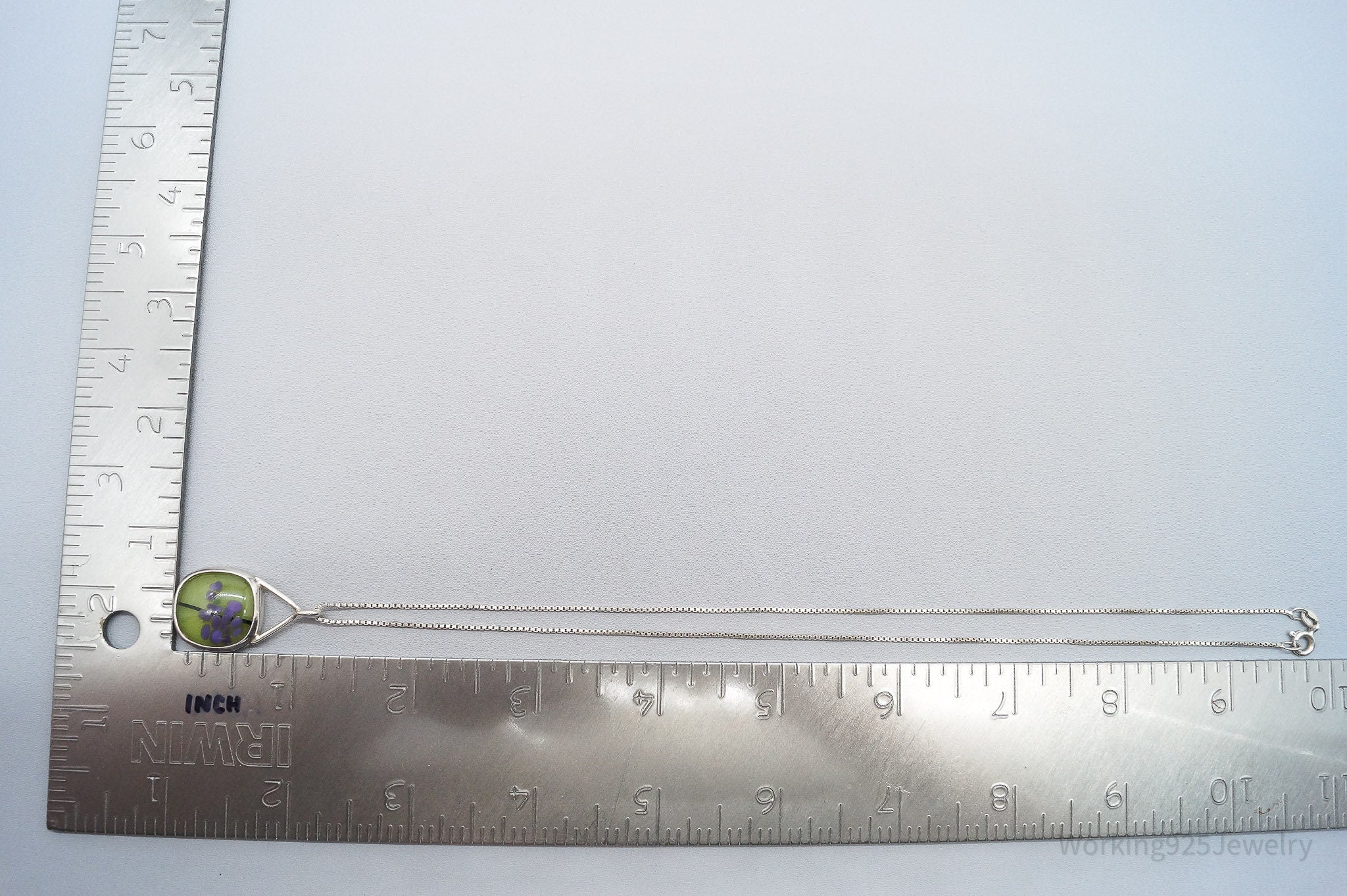 Vintage Abstract Glass Sterling Silver Necklace 17"